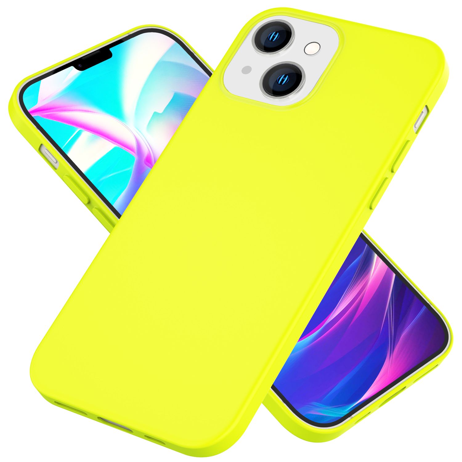 Hülle für iPhone 14 Plus - Bunte Neon Silikon Handyhülle Samtig Rutschfest Cover