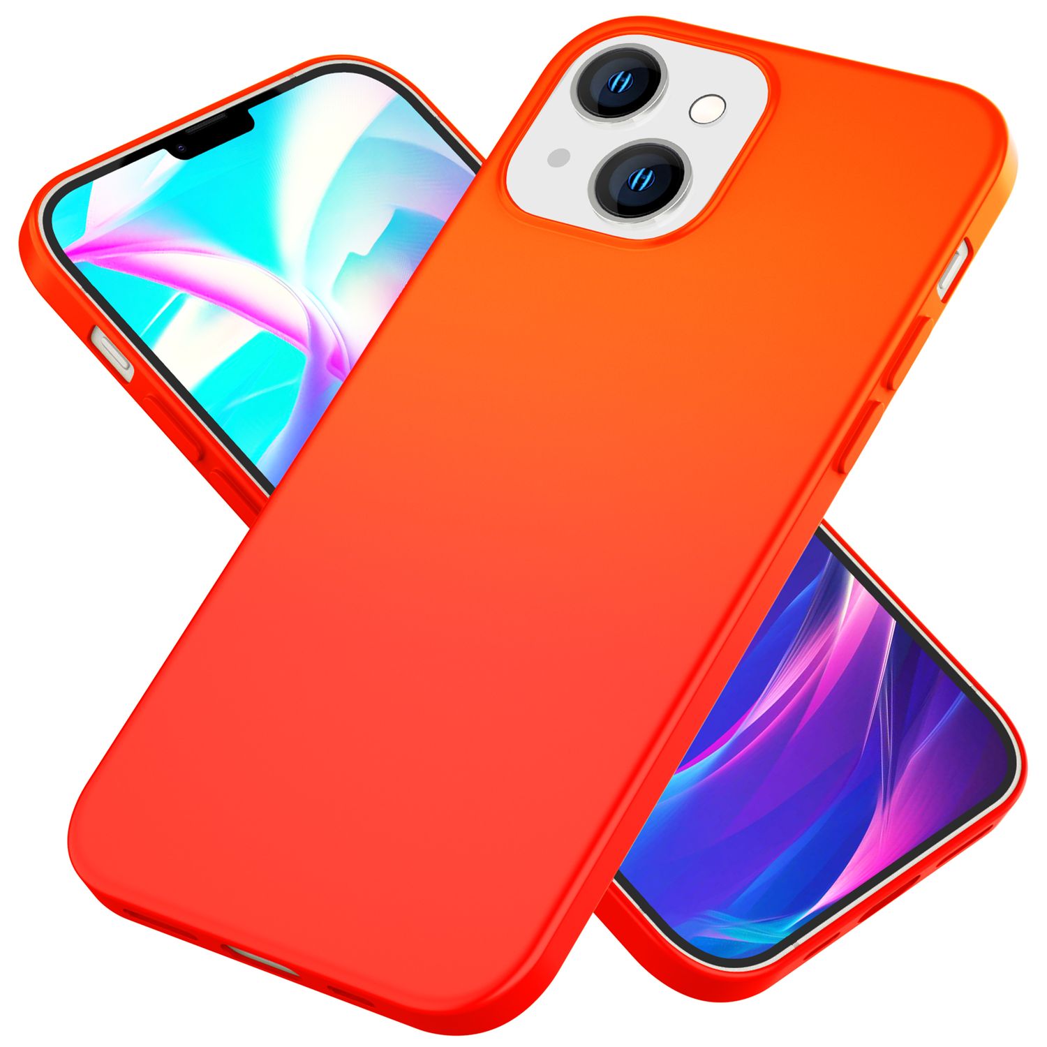 Hülle für iPhone 14 Plus - Bunte Neon Silikon Handyhülle Samtig Rutschfest Cover