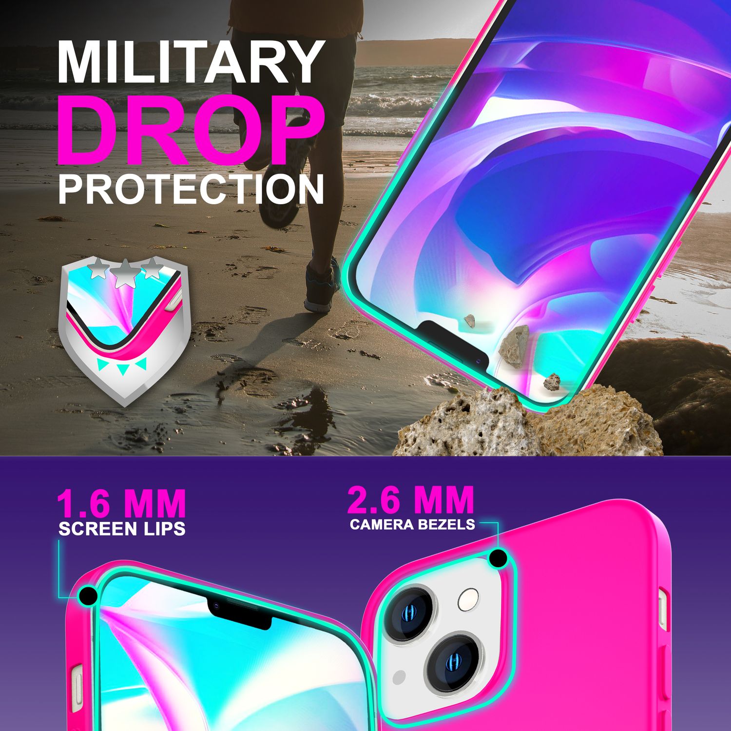 Hülle für iPhone 14 Plus - Bunte Neon Silikon Handyhülle Samtig Rutschfest Cover