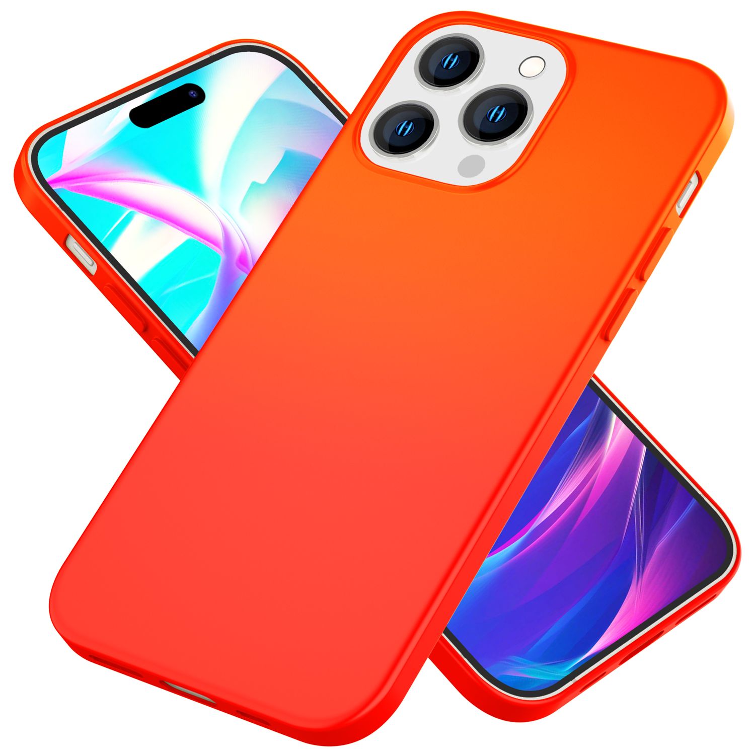 Hülle für iPhone 14 Pro - Bunte Neon Silikon Handyhülle Samtig Weich Rutschfest Orange NALIA Neon Hülle