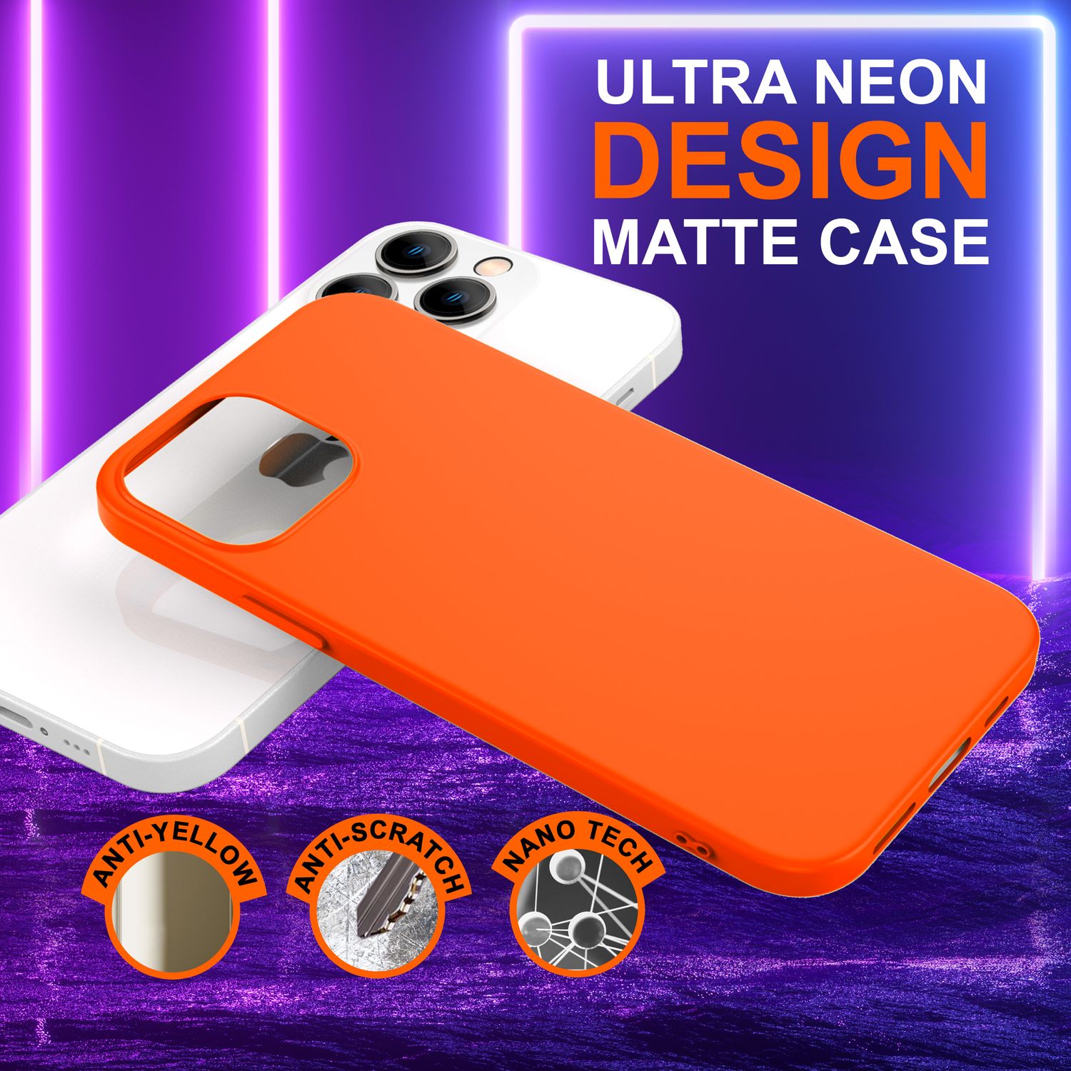 Hülle für iPhone 14 Pro - Bunte Neon Silikon Handyhülle Samtig Weich Rutschfest Orange NALIA Neon Hülle