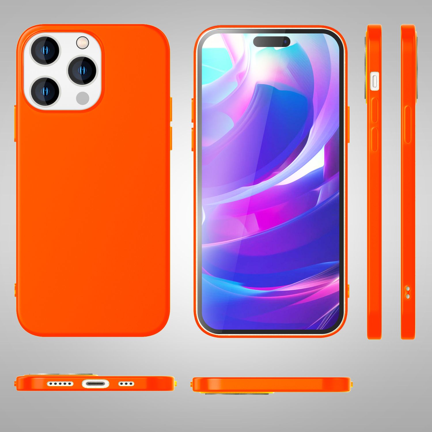 Hülle für iPhone 14 Pro - Bunte Neon Silikon Handyhülle Samtig Weich Rutschfest Orange NALIA Neon Hülle