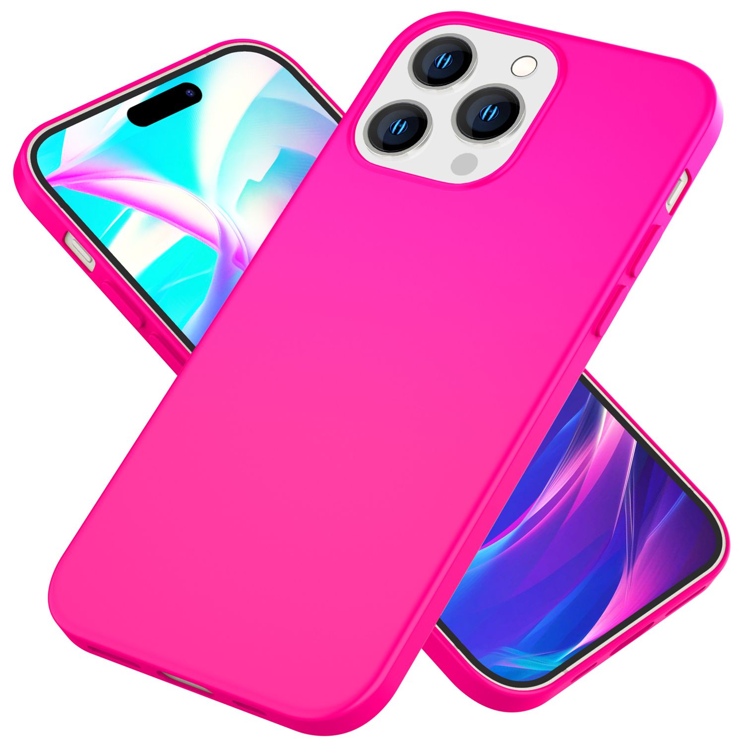 Hülle für iPhone 14 Pro - Bunte Neon Silikon Handyhülle Samtig Weich Rutschfest Pink NALIA Neon Hülle
