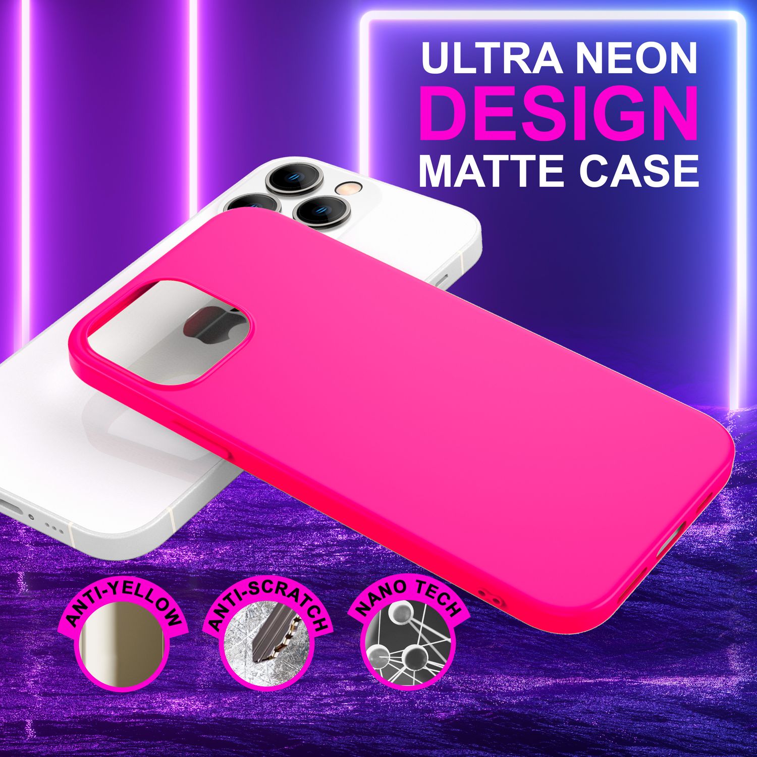 Hülle für iPhone 14 Pro - Bunte Neon Silikon Handyhülle Samtig Weich Rutschfest Pink NALIA Neon Hülle