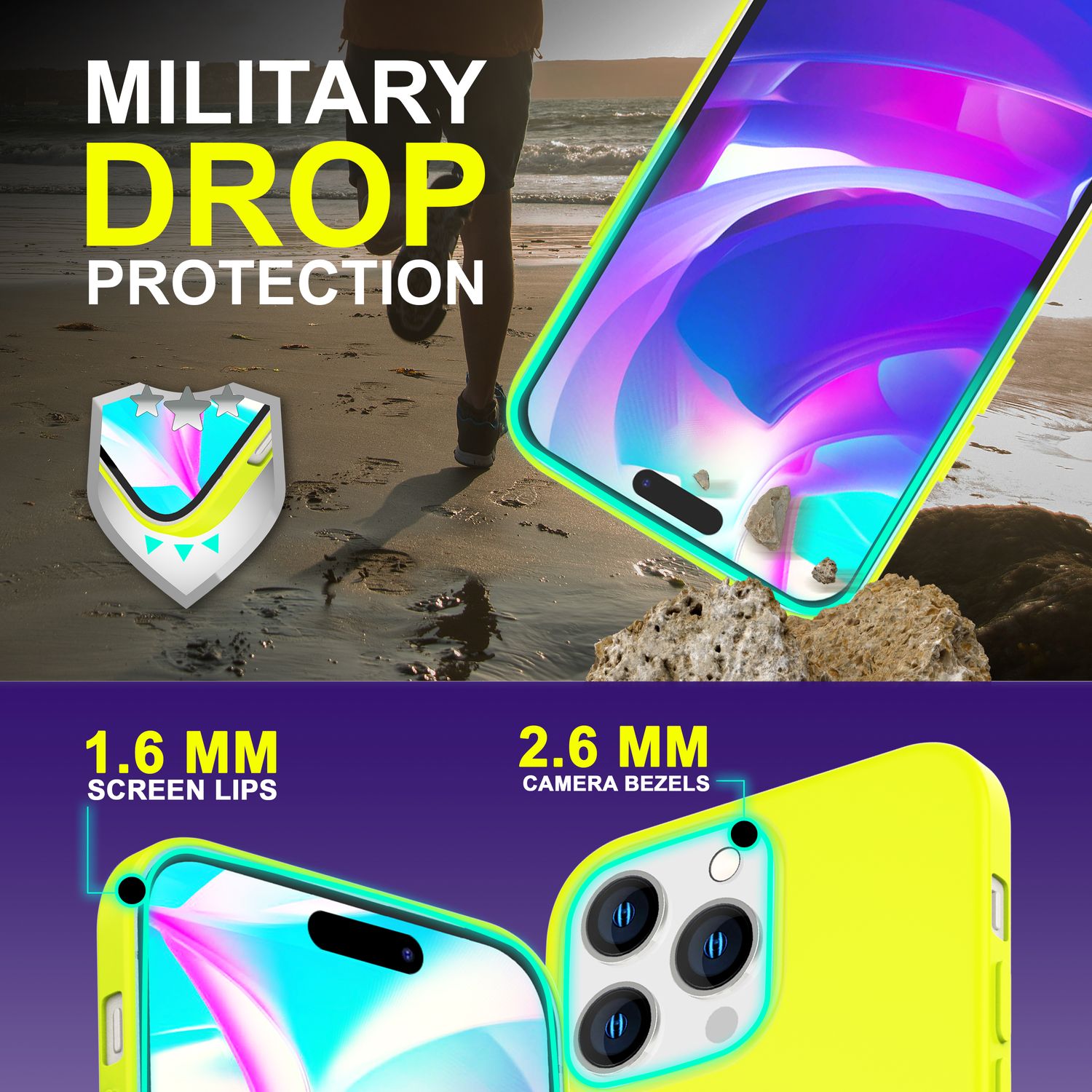 Hülle für iPhone 14 Pro Max - Bunte Neon Silikon Handyhülle Samtig Weich Cover Gelb NALIA Protective Hülle