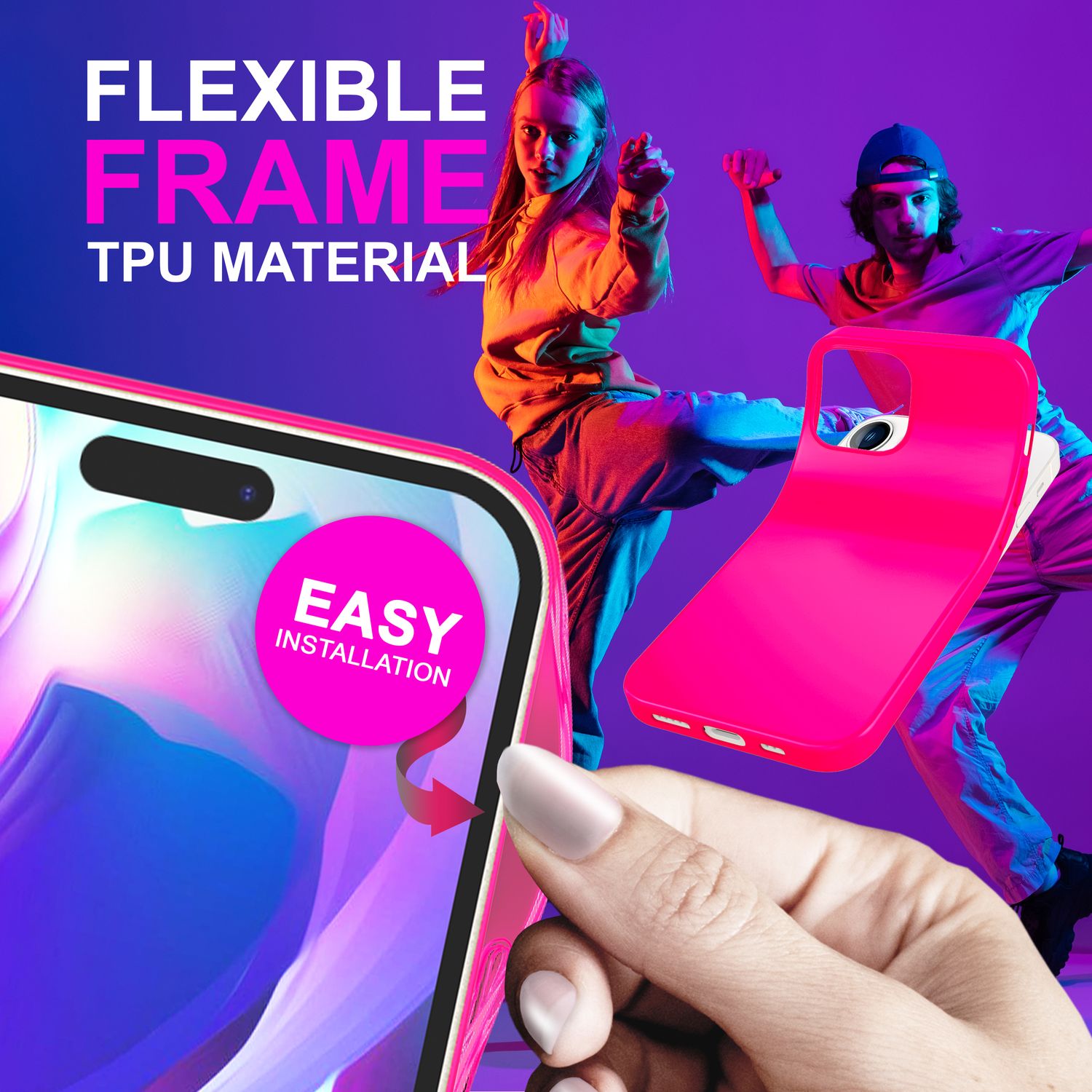 Hülle für iPhone 14 Pro Max - Bunte Neon Silikon Handyhülle Samtig Weich Cover Pink NALIA Protective Hülle