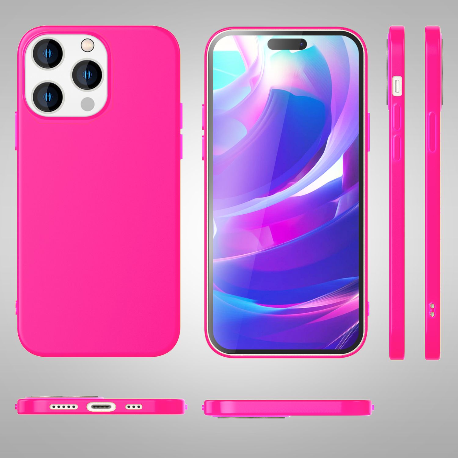 Hülle für iPhone 14 Pro Max - Bunte Neon Silikon Handyhülle Samtig Weich Cover Pink NALIA Protective Hülle