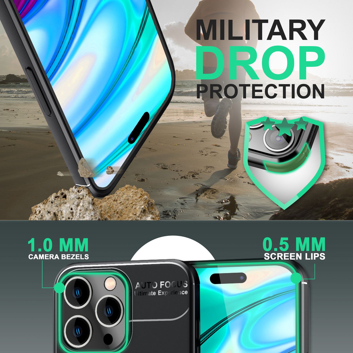 Hülle für iPhone 14 Pro - Matt Schwarz Ring Handyhülle Aufsteller Ständer Cover Schwarz NALIA Protective Hülle