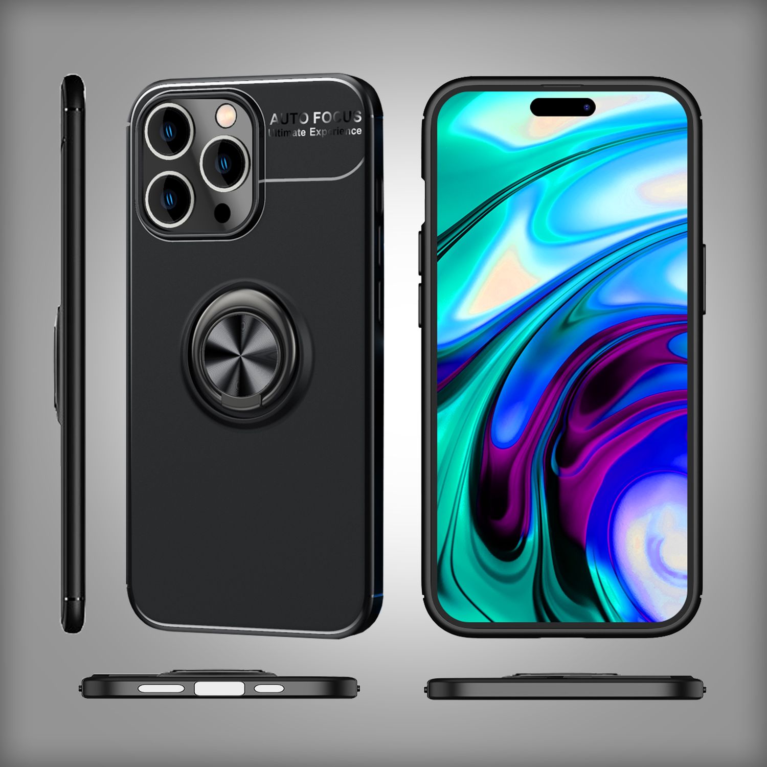 Hülle für iPhone 14 Pro - Matt Schwarz Ring Handyhülle Aufsteller Ständer Cover Schwarz NALIA Protective Hülle