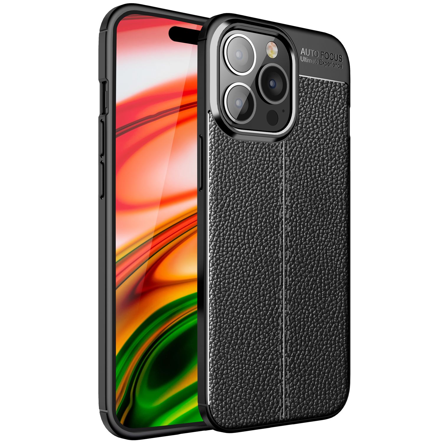 Hülle für iPhone 14 Pro - Leder Look Cover Silikon Handyhülle Anti-Fingerabdruck