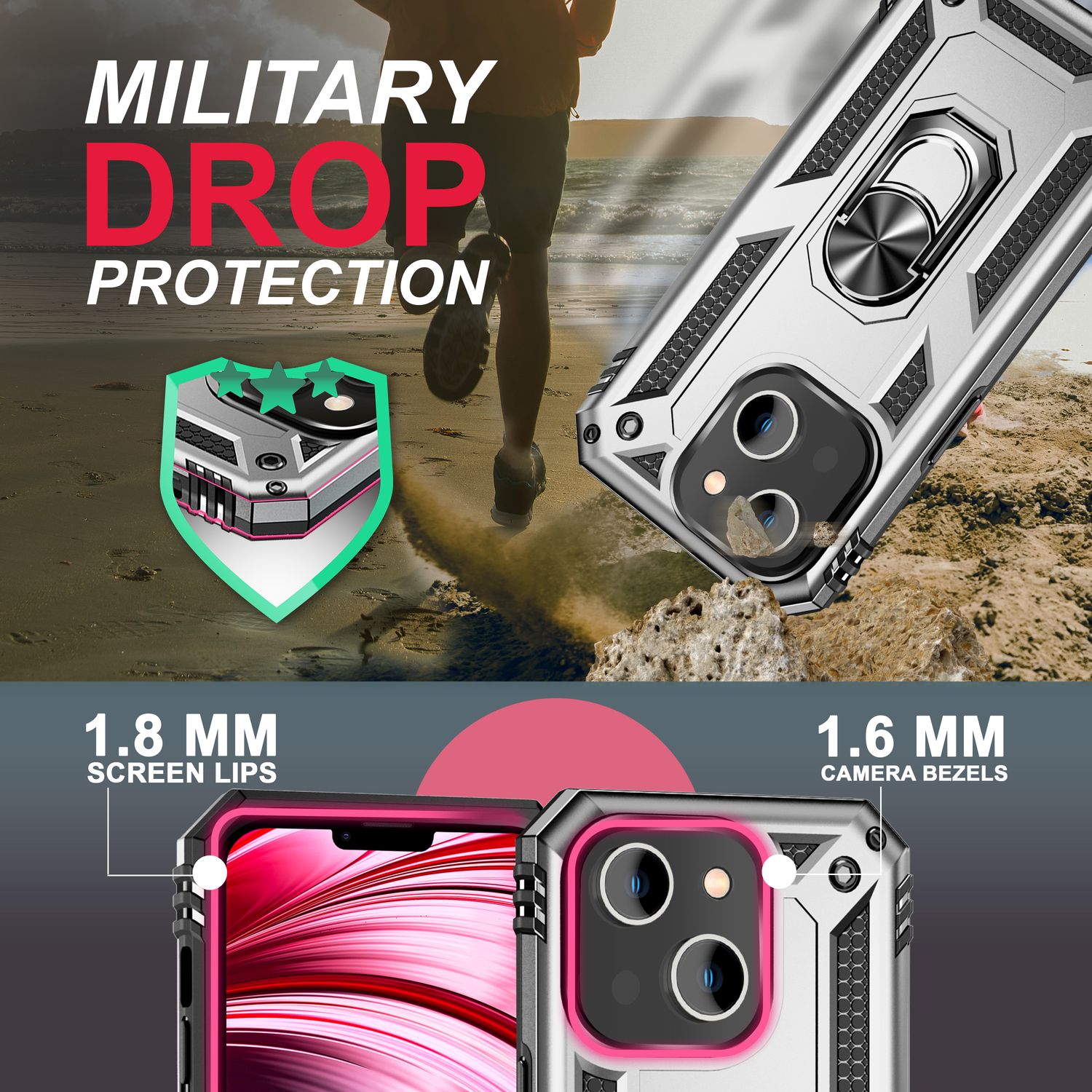Ring Hülle für iPhone 14 Plus - Military Schutz Stoßfest Outdoor Hard Case Cover