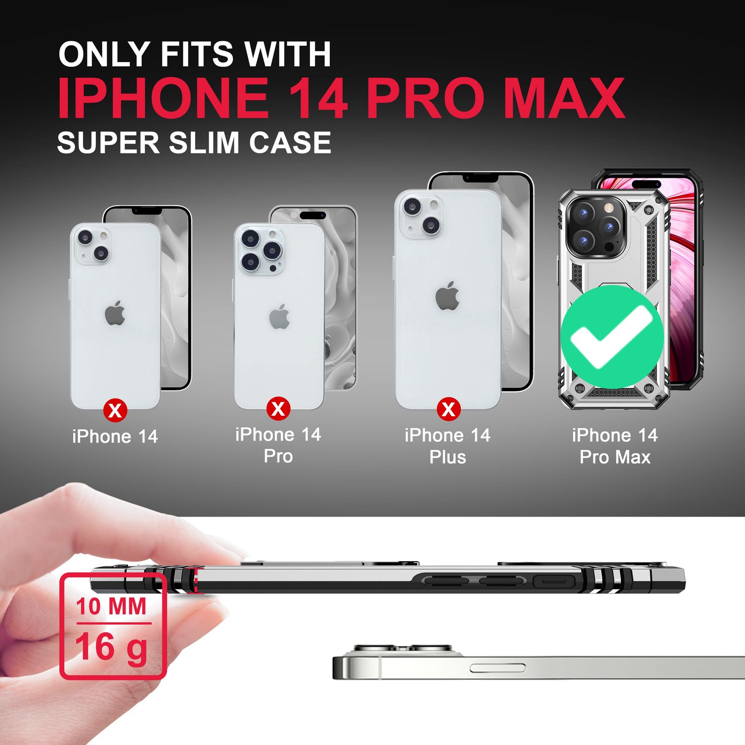 Ring Hülle für iPhone 14 Pro Max - Military Schutz Stoßfest Outdoor Hard Case Silber NALIA Outdoor Hülle