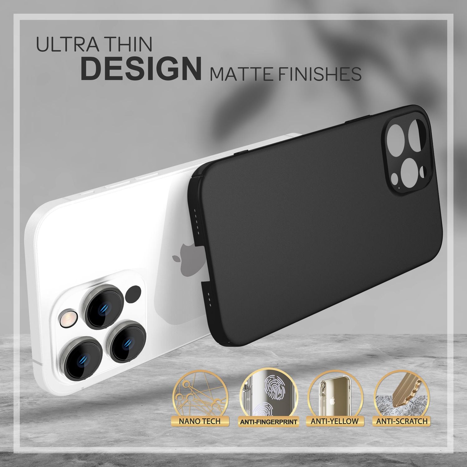 Dünnes Hardcase für iPhone 14 Pro, Schutz Hülle 0,5mm Slim Handy Cover Matt Case Schwarz NALIA SlimFit Hülle