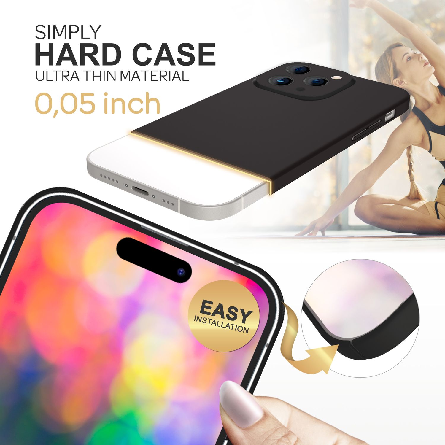Dünnes Hardcase für iPhone 14 Pro, Schutz Hülle 0,5mm Slim Handy Cover Matt Case Schwarz NALIA SlimFit Hülle