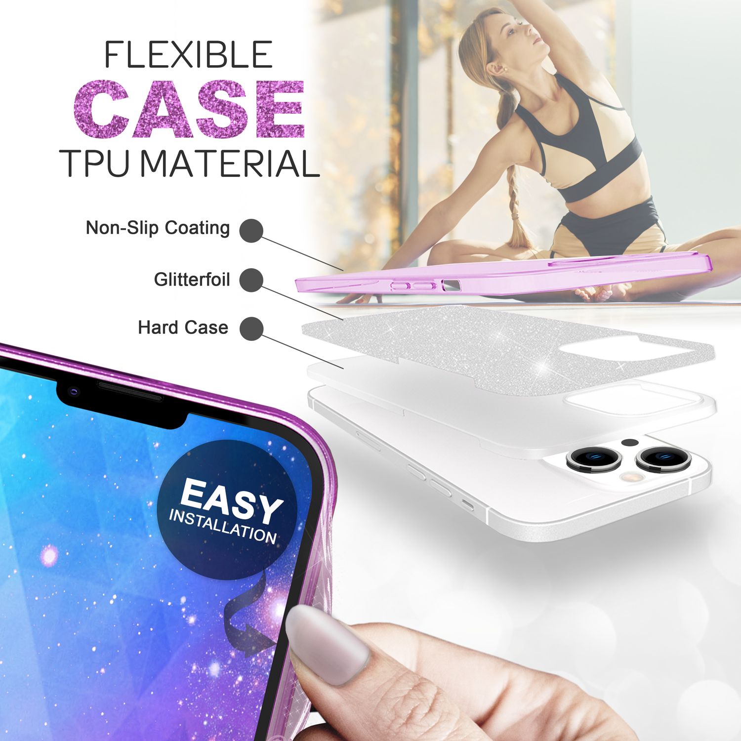 Hülle für iPhone 14 - Glitzer Cover Verstärkte Silikon Handyhülle Glitter Case Lila NALIA Protective Hülle