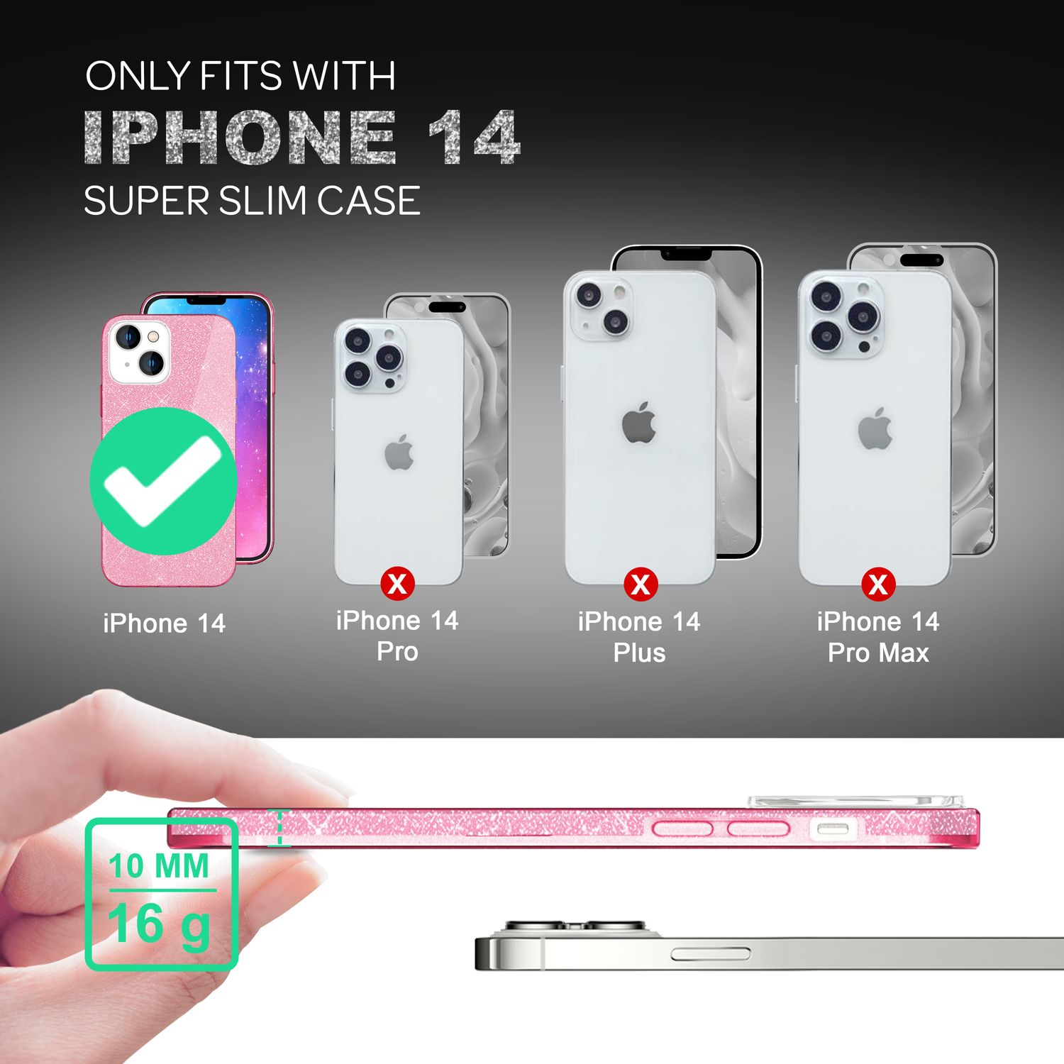 Hülle für iPhone 14 - Glitzer Cover Verstärkte Silikon Handyhülle Glitter Case Pink NALIA Protective Hülle