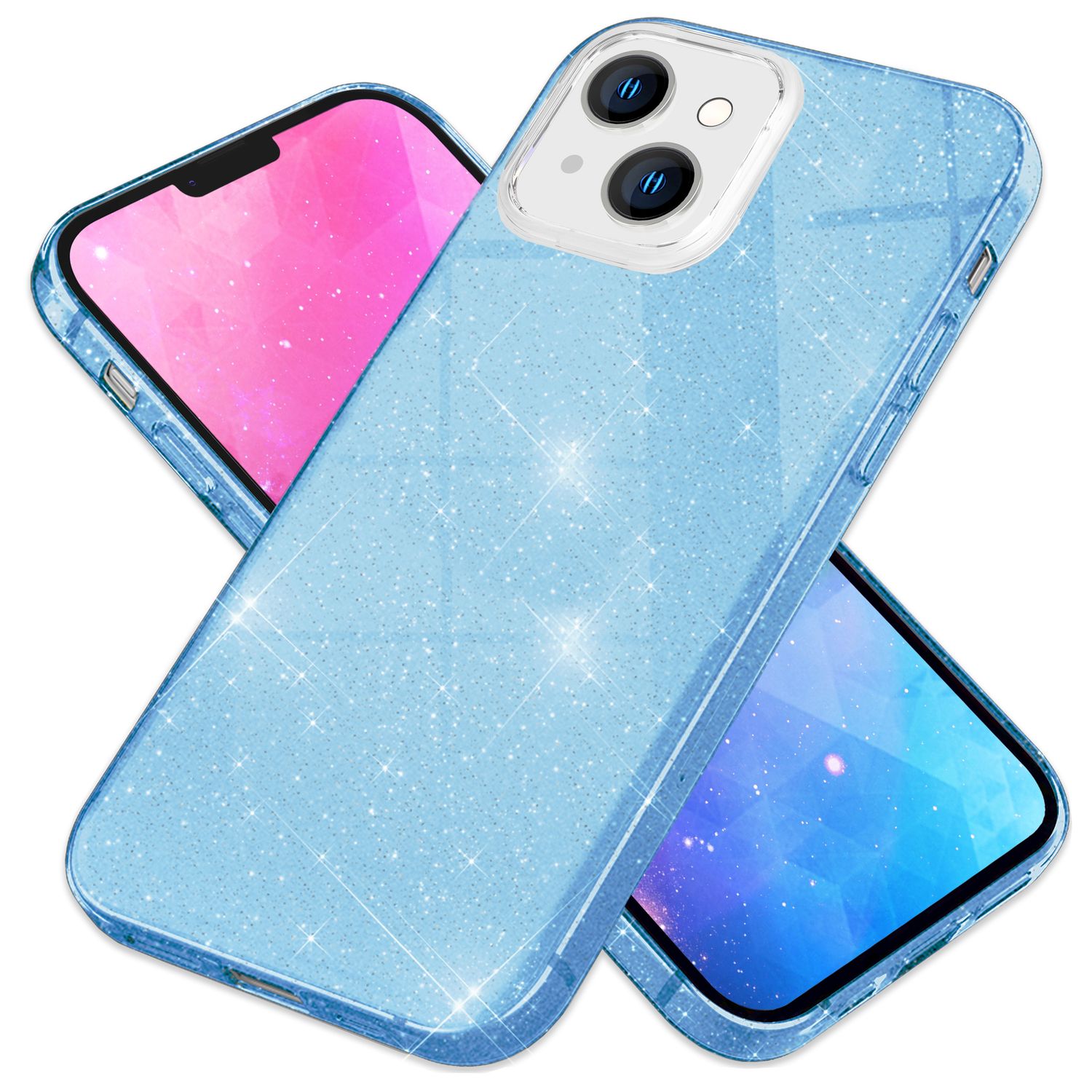 Hülle für iPhone 14 Plus - Glitzer Cover Hybrid Silikon Handyhülle Glitter Case Blau NALIA Protective Hülle
