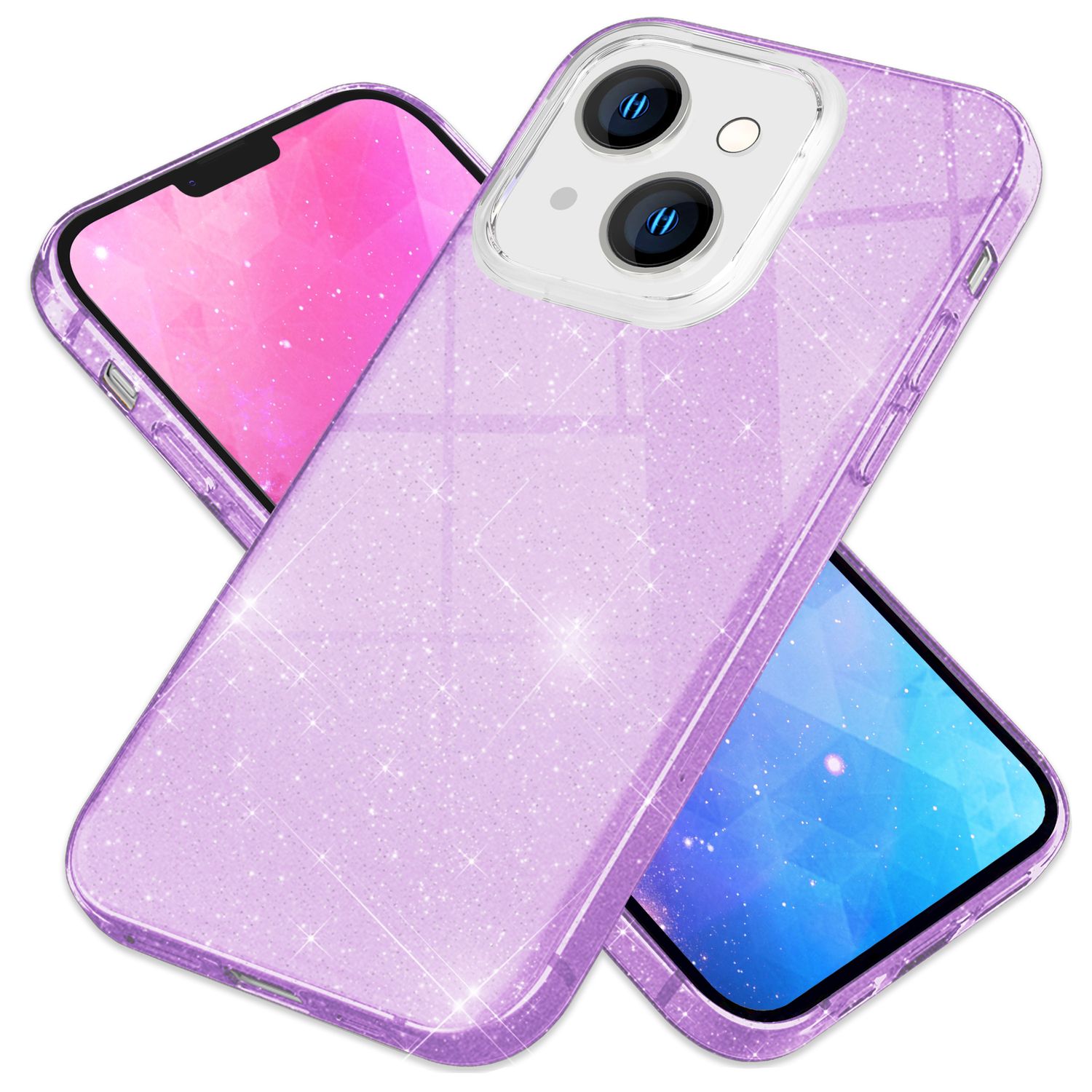 Hülle für iPhone 14 Plus - Glitzer Cover Hybrid Silikon Handyhülle Glitter Case Lila NALIA Protective Hülle