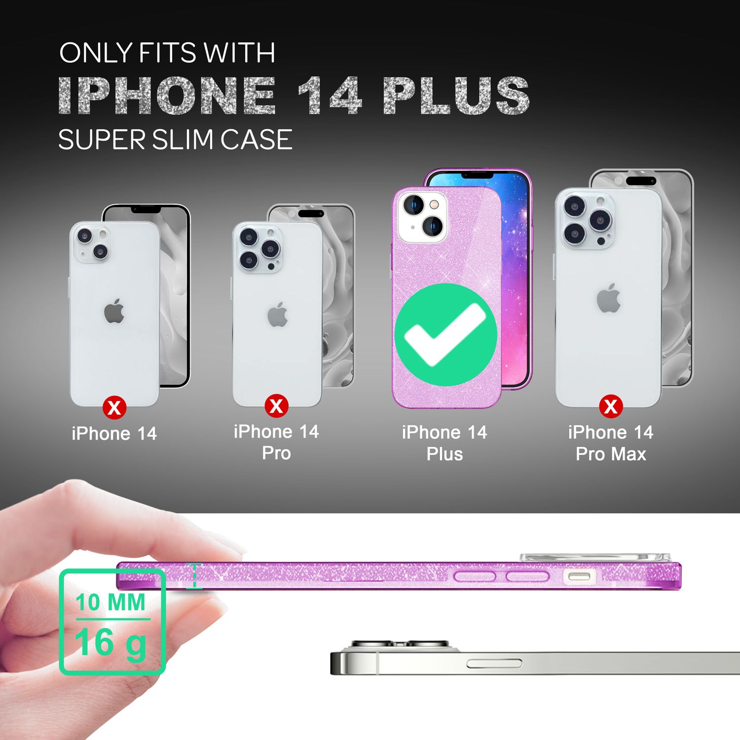 Hülle für iPhone 14 Plus - Glitzer Cover Hybrid Silikon Handyhülle Glitter Case Lila NALIA Protective Hülle