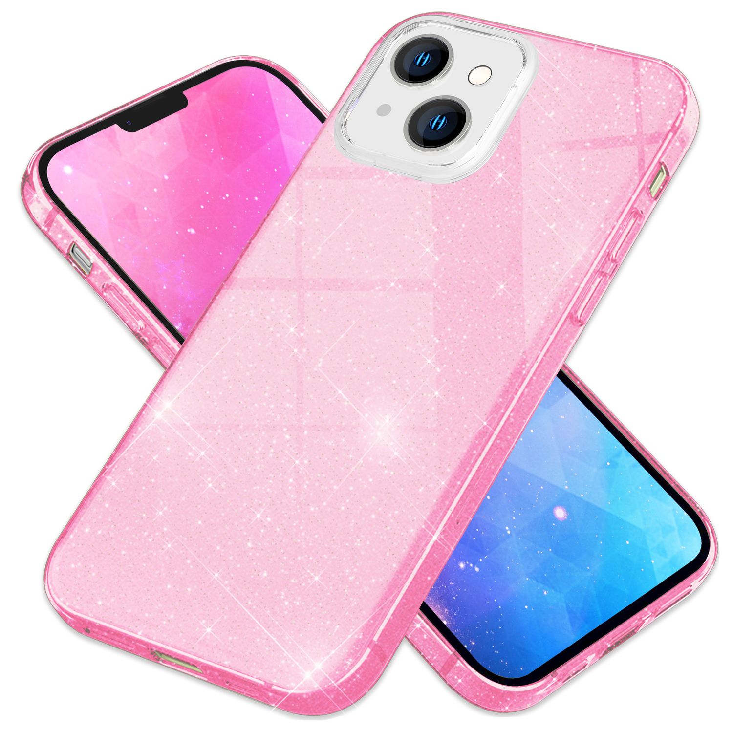 Hülle für iPhone 14 Plus - Glitzer Cover Hybrid Silikon Handyhülle Glitter Case Pink NALIA Protective Hülle