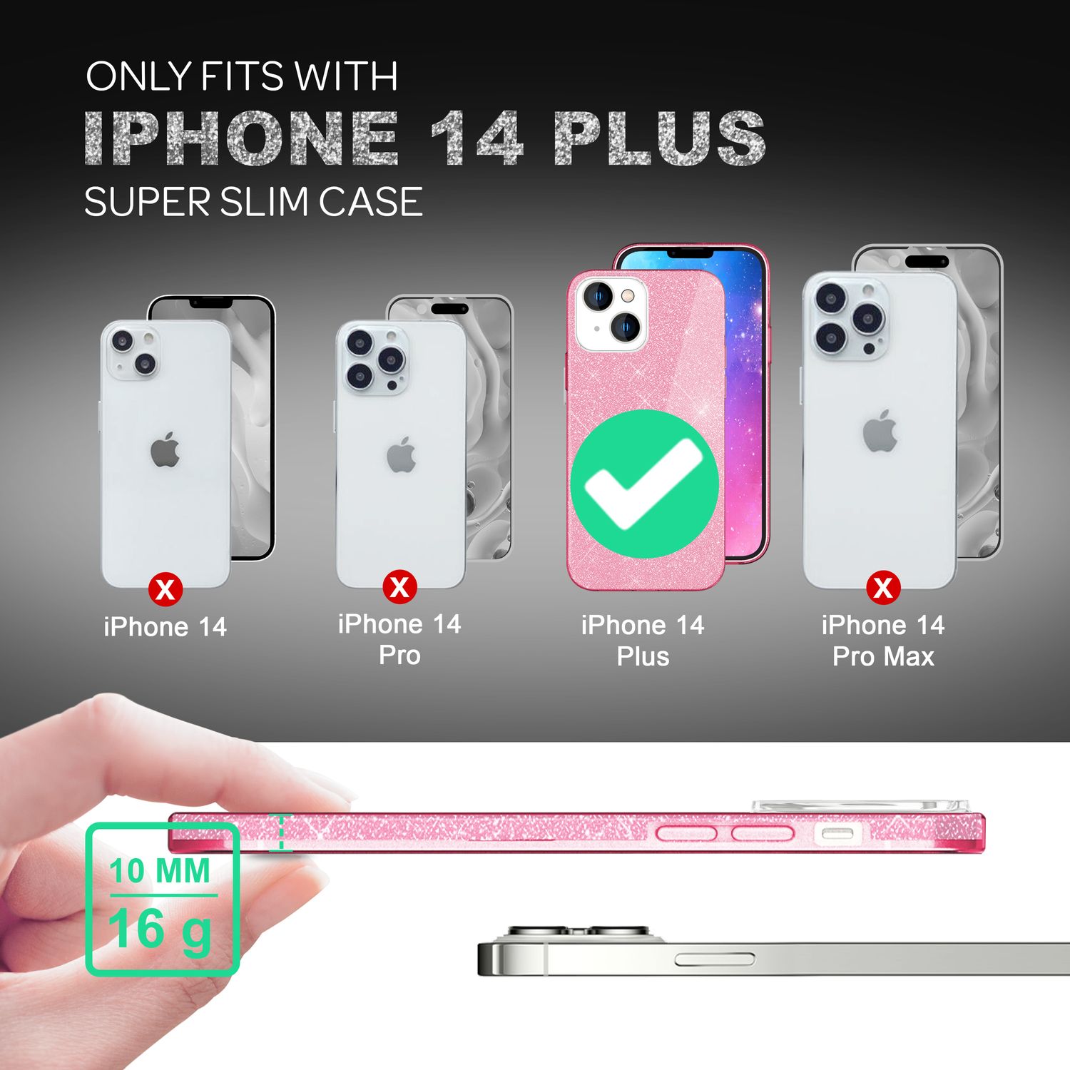 Hülle für iPhone 14 Plus - Glitzer Cover Hybrid Silikon Handyhülle Glitter Case Pink NALIA Protective Hülle