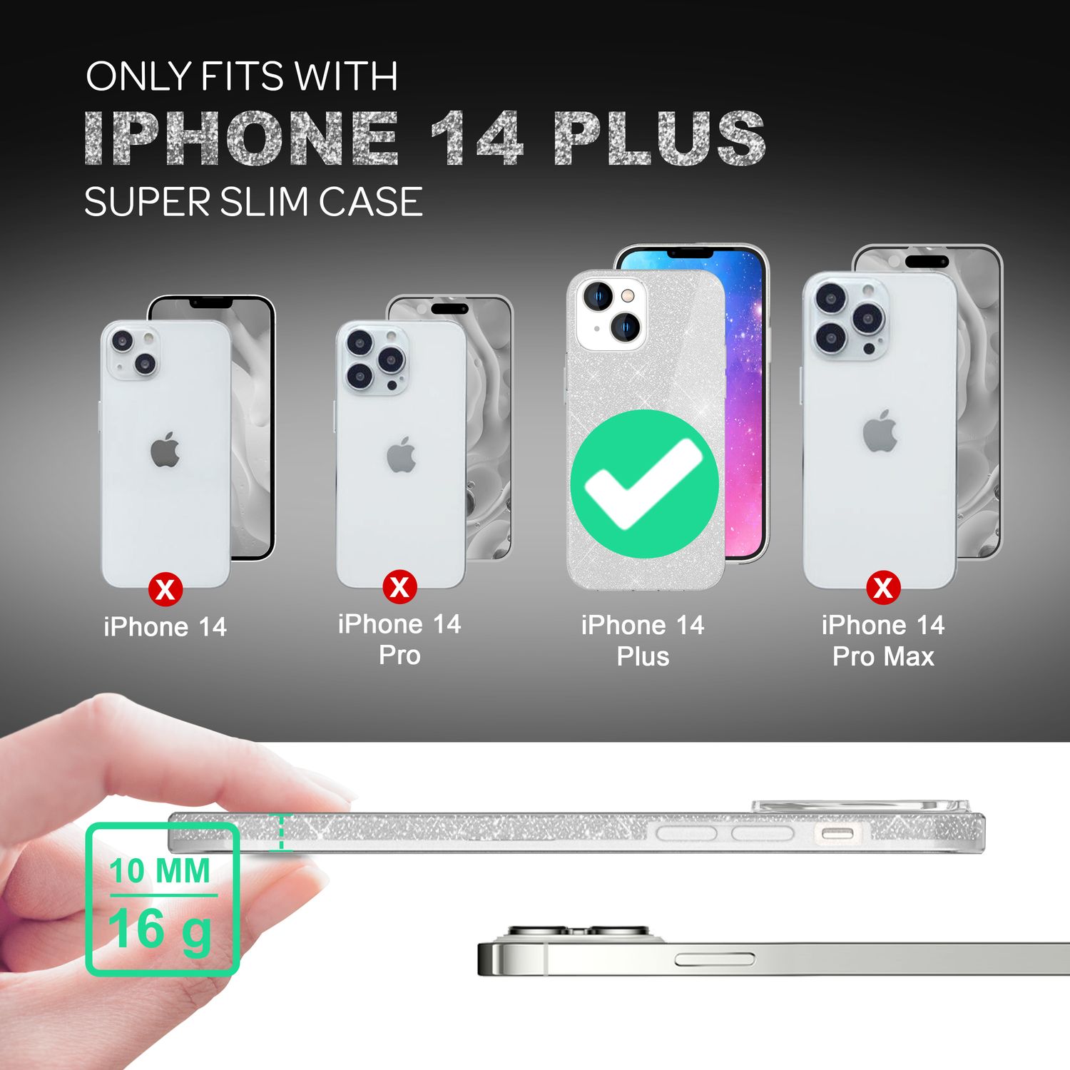 Hülle für iPhone 14 Plus - Glitzer Cover Hybrid Silikon Handyhülle Glitter Case Silber NALIA Protective Hülle