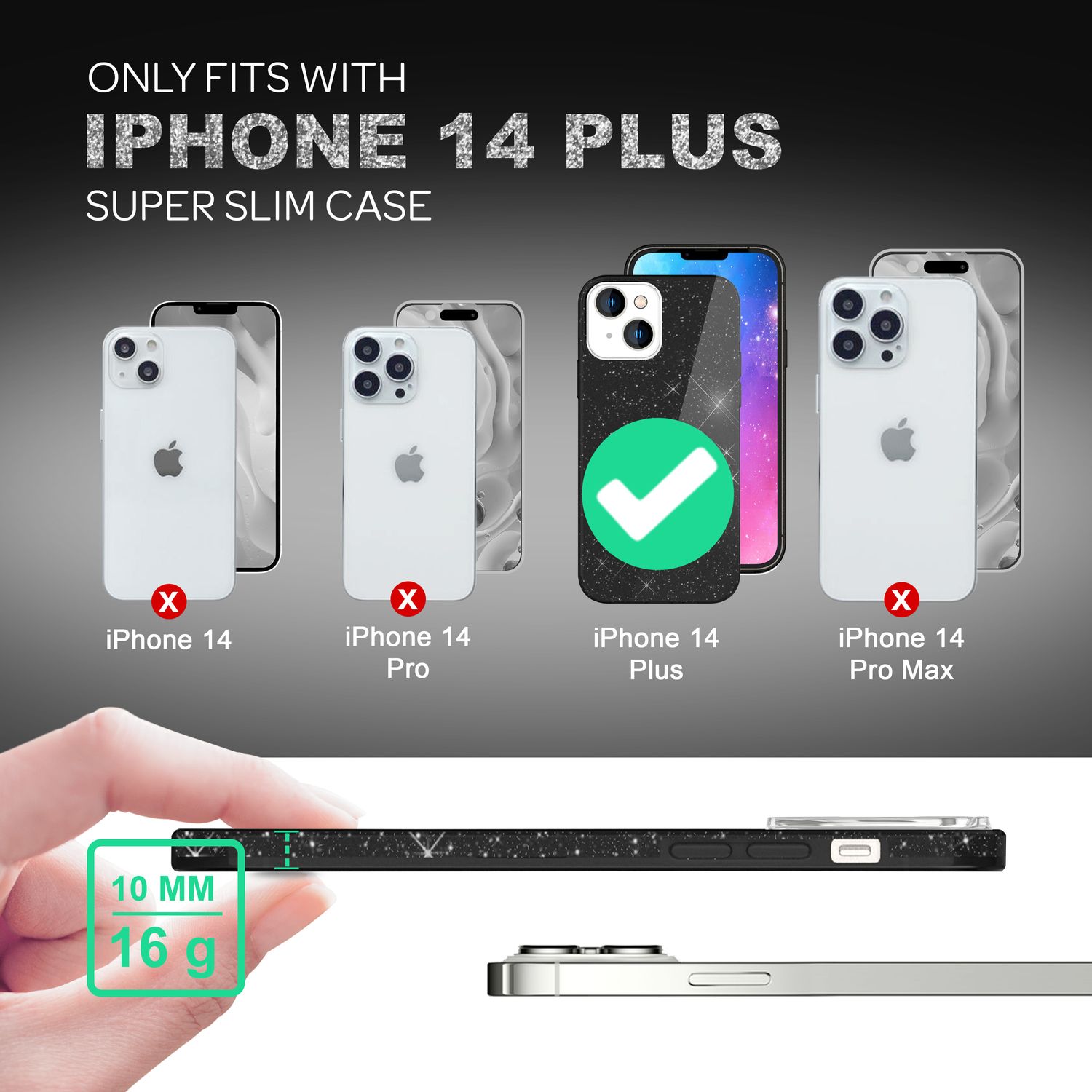 Hülle für iPhone 14 Plus - Glitzer Cover Hybrid Silikon Handyhülle Glitter Case Schwarz NALIA Protective Hülle