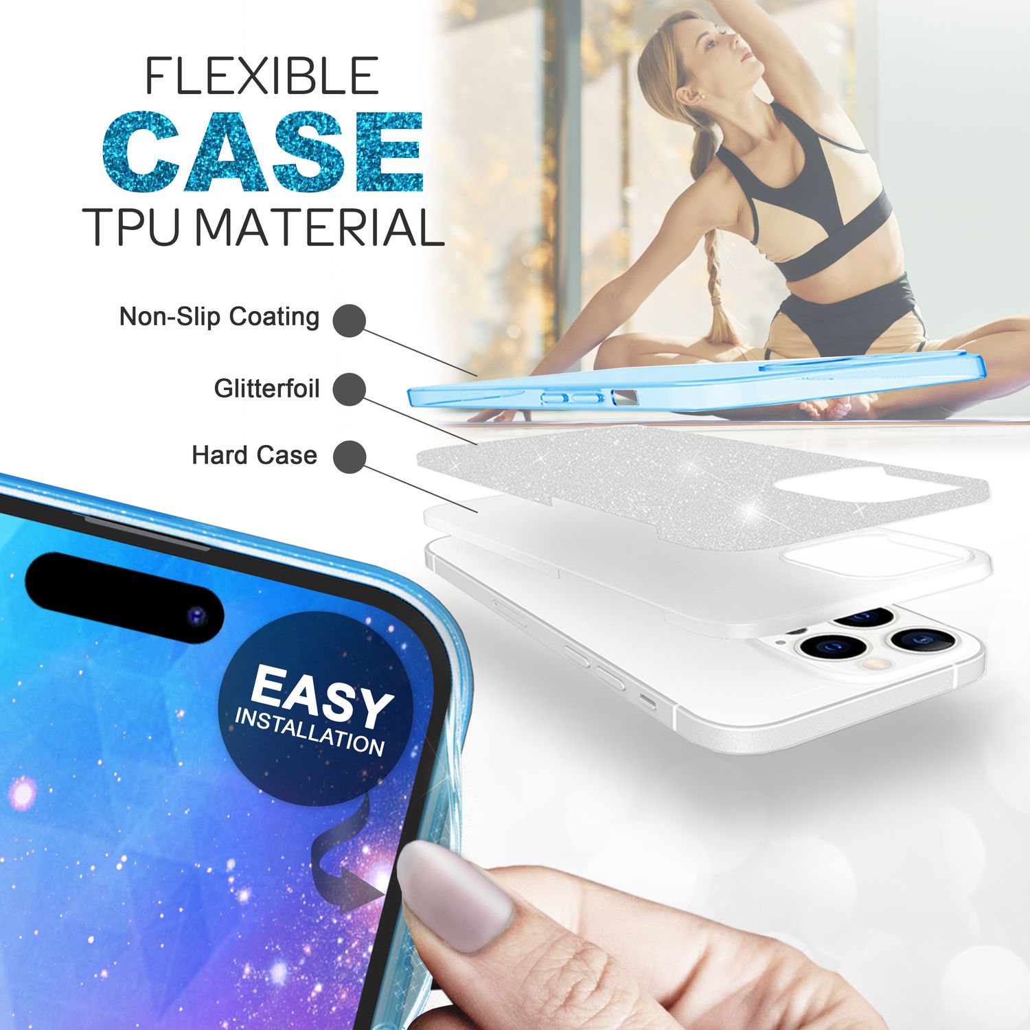 Hülle für iPhone 14 Pro - Glitzer Cover Bling Silikon Handyhülle Glitter Case Blau NALIA Protective Hülle