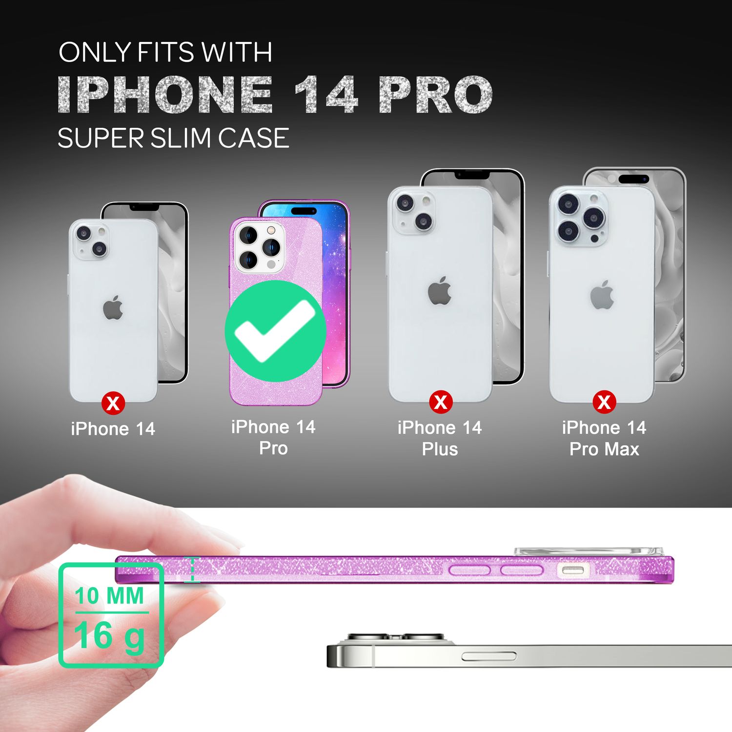 Hülle für iPhone 14 Pro - Glitzer Cover Bling Silikon Handyhülle Glitter Case Lila NALIA Protective Hülle