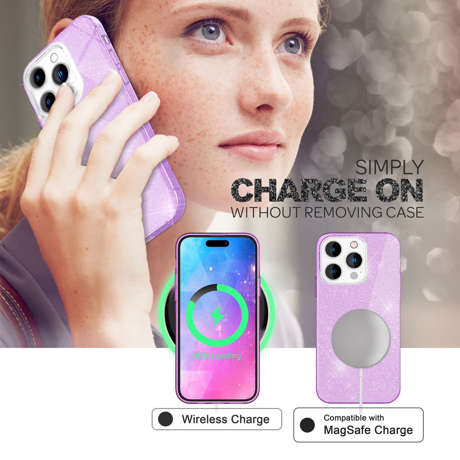 Hülle für iPhone 14 Pro - Glitzer Cover Bling Silikon Handyhülle Glitter Case Lila NALIA Protective Hülle