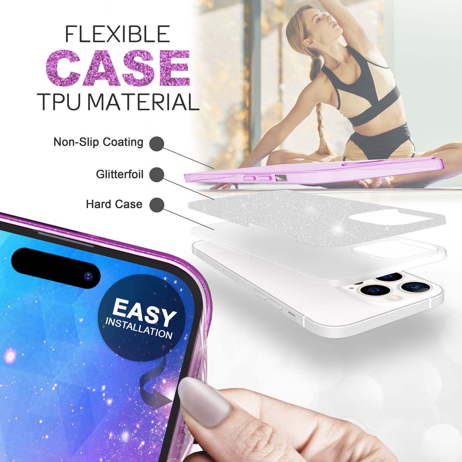 Hülle für iPhone 14 Pro - Glitzer Cover Bling Silikon Handyhülle Glitter Case Lila NALIA Protective Hülle