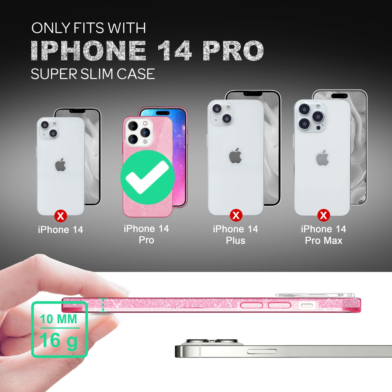 Hülle für iPhone 14 Pro - Glitzer Cover Bling Silikon Handyhülle Glitter Case Pink NALIA Protective Hülle