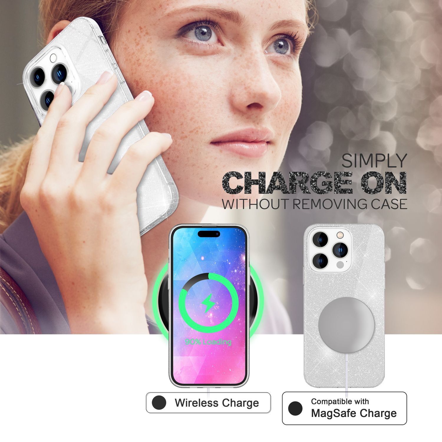 Hülle für iPhone 14 Pro - Glitzer Cover Bling Silikon Handyhülle Glitter Case Silber NALIA Protective Hülle