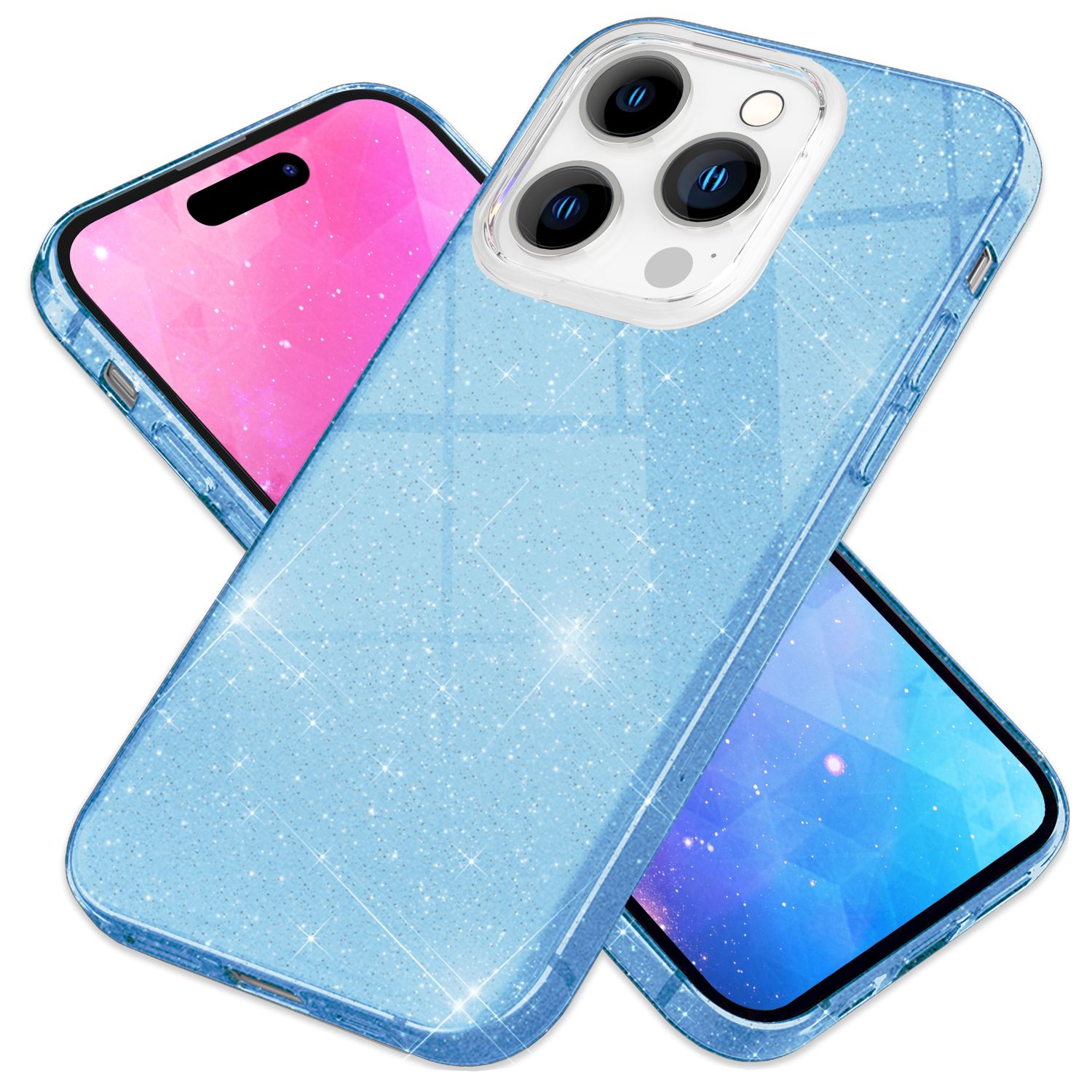 Hülle für iPhone 14 Pro Max - Glitzer Silikon Handyhülle Diamant Glitter Case Blau NALIA Protective Hülle