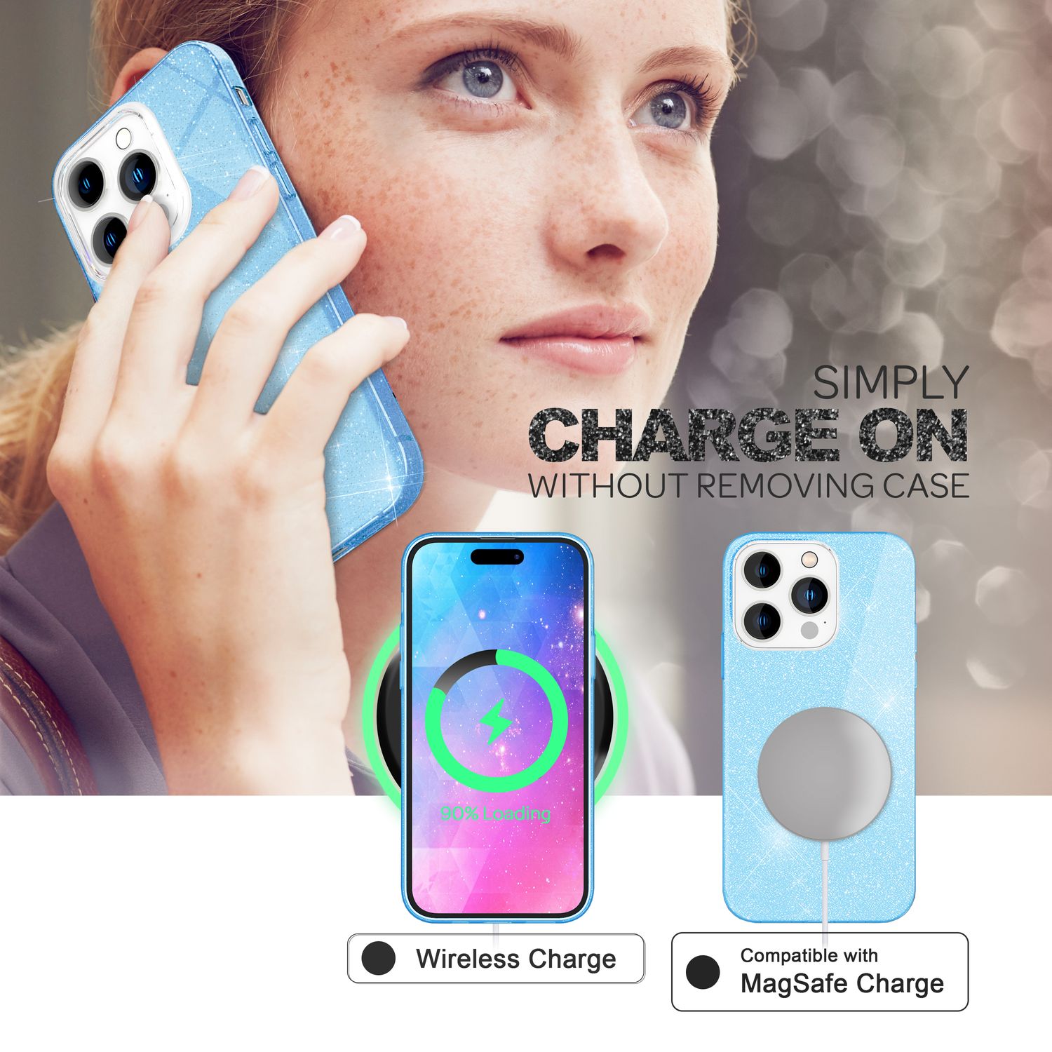 Hülle für iPhone 14 Pro Max - Glitzer Silikon Handyhülle Diamant Glitter Case Blau NALIA Protective Hülle