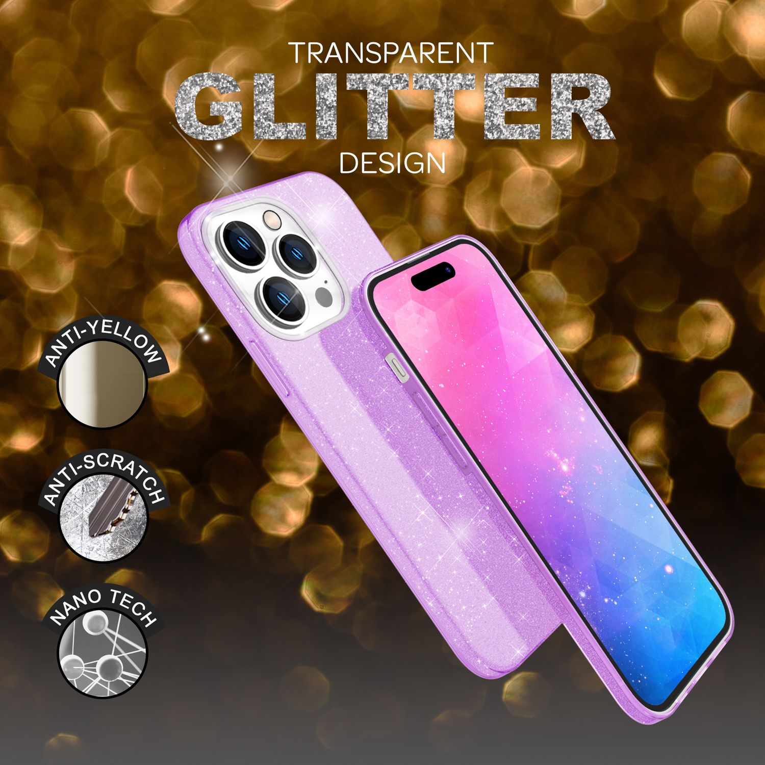 Hülle für iPhone 14 Pro Max - Glitzer Silikon Handyhülle Diamant Glitter Case Lila NALIA Protective Hülle