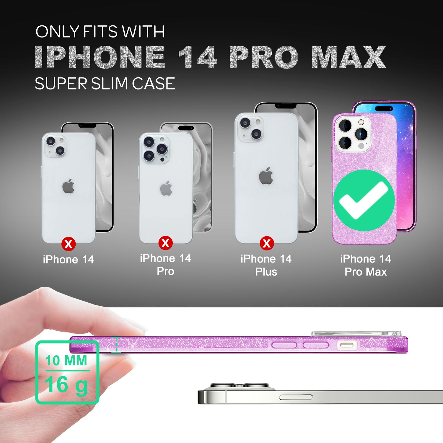 Hülle für iPhone 14 Pro Max - Glitzer Silikon Handyhülle Diamant Glitter Case Lila NALIA Protective Hülle