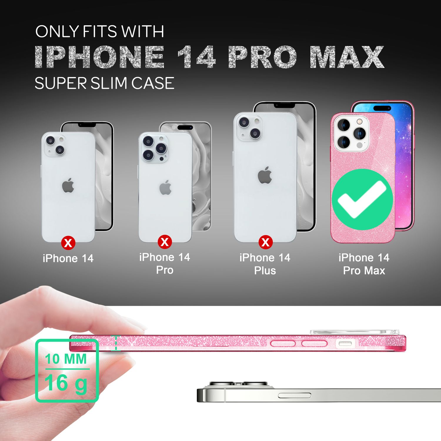 Hülle für iPhone 14 Pro Max - Glitzer Silikon Handyhülle Diamant Glitter Case Pink NALIA Protective Hülle