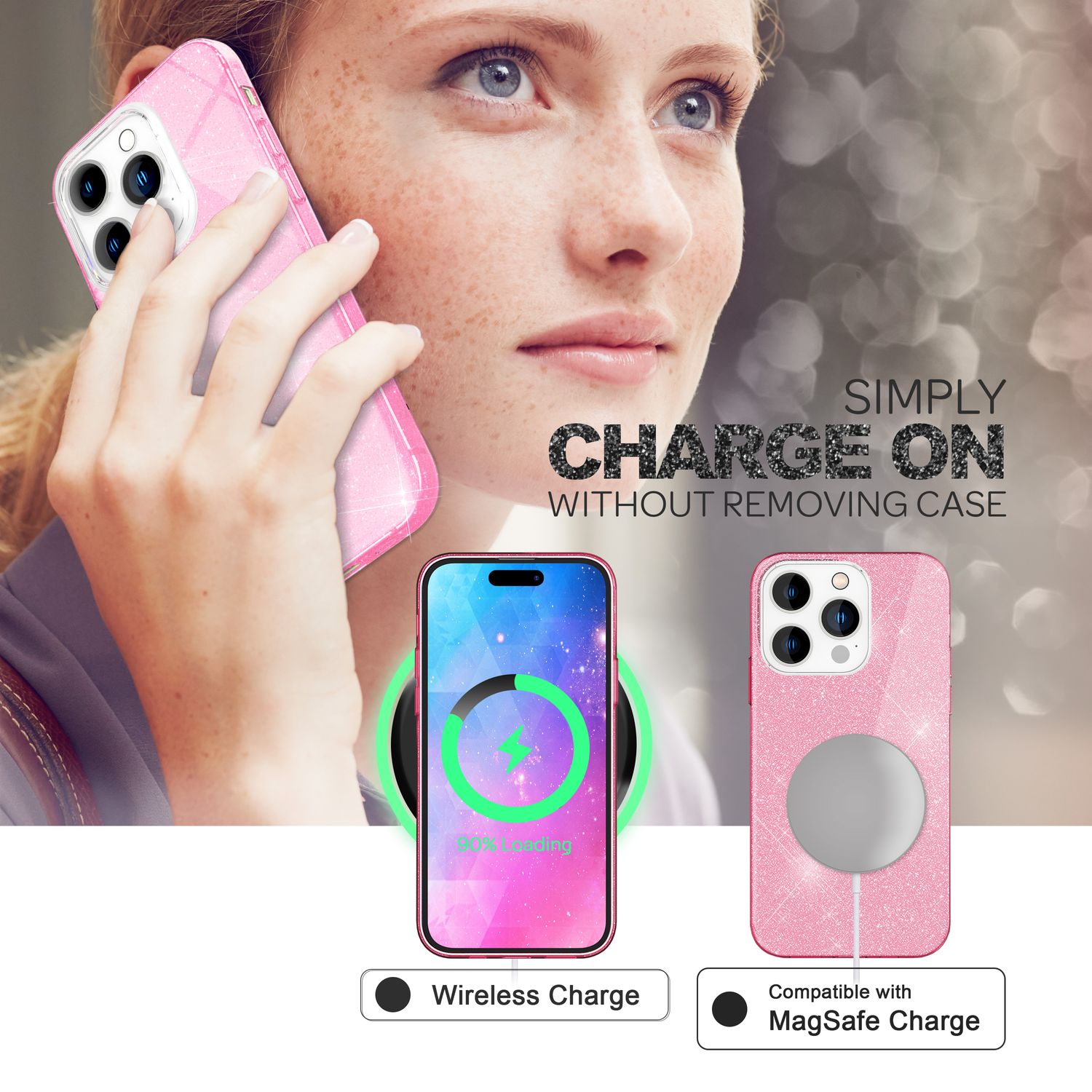 Hülle für iPhone 14 Pro Max - Glitzer Silikon Handyhülle Diamant Glitter Case Pink NALIA Protective Hülle