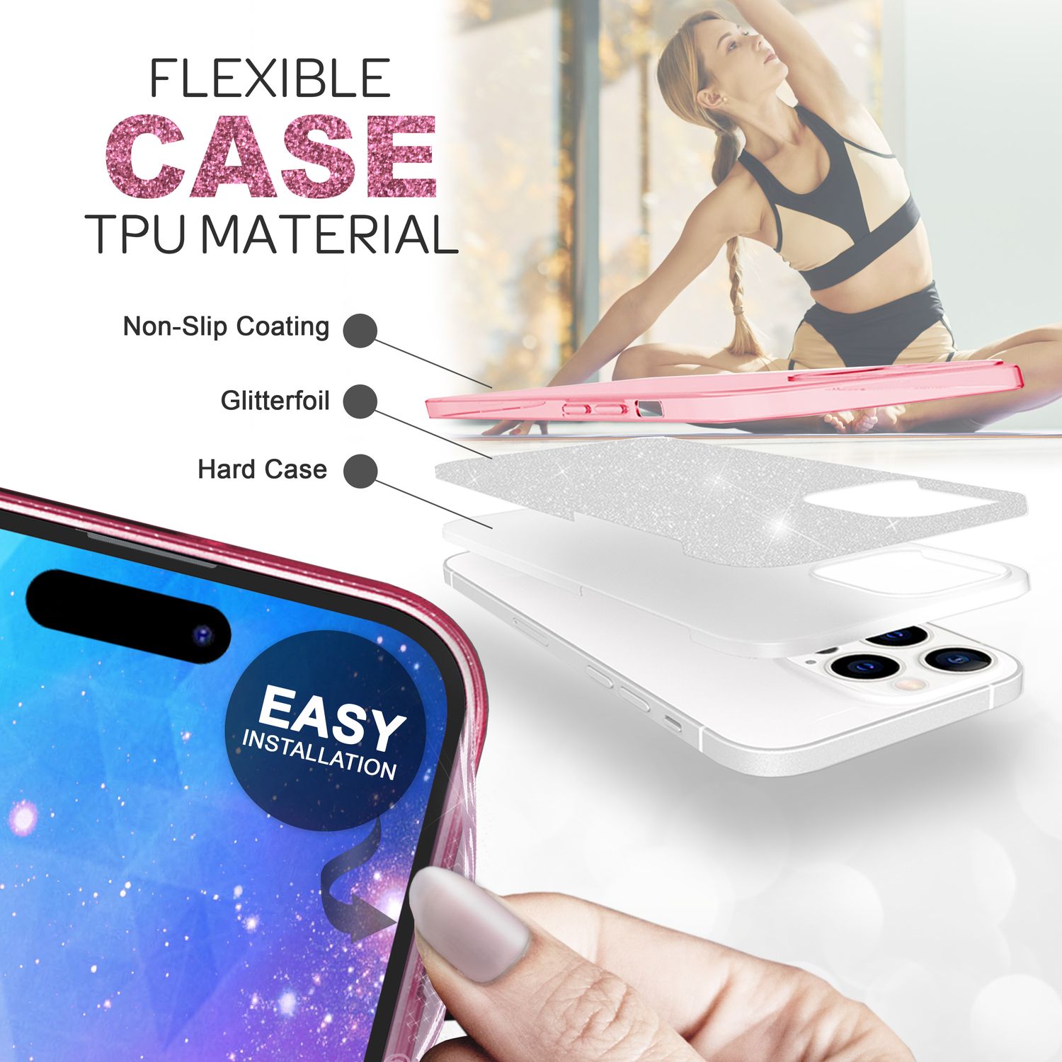 Hülle für iPhone 14 Pro Max - Glitzer Silikon Handyhülle Diamant Glitter Case Pink NALIA Protective Hülle