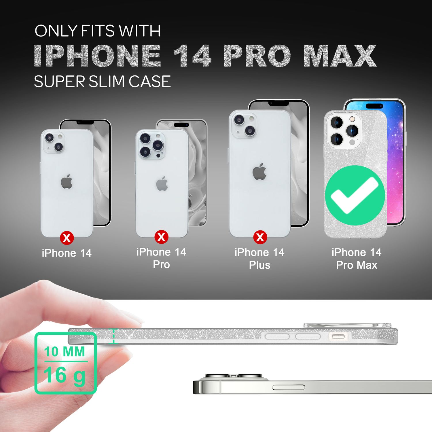 Hülle für iPhone 14 Pro Max - Glitzer Silikon Handyhülle Diamant Glitter Case Silber NALIA Protective Hülle