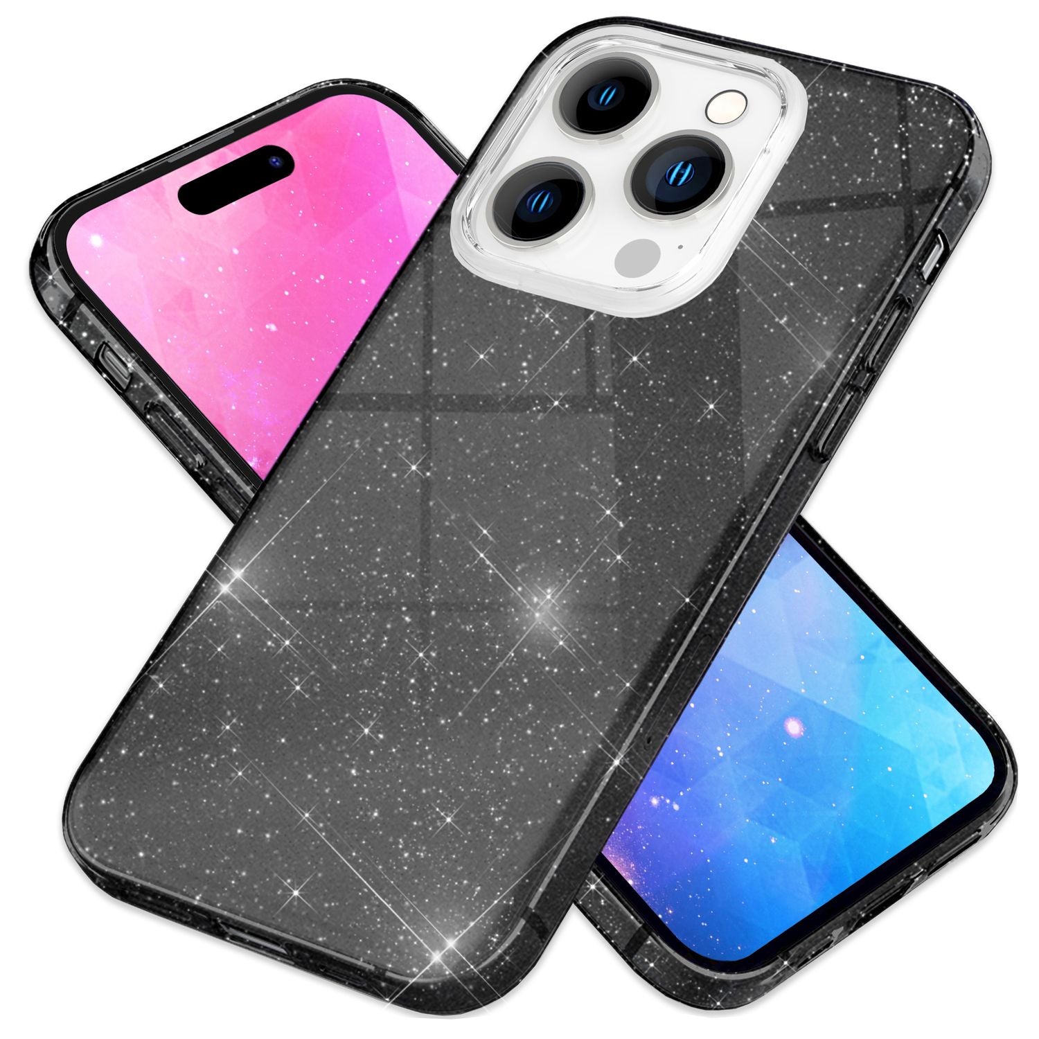 Hülle für iPhone 14 Pro Max - Glitzer Silikon Handyhülle Diamant Glitter Case Schwarz NALIA Protective Hülle