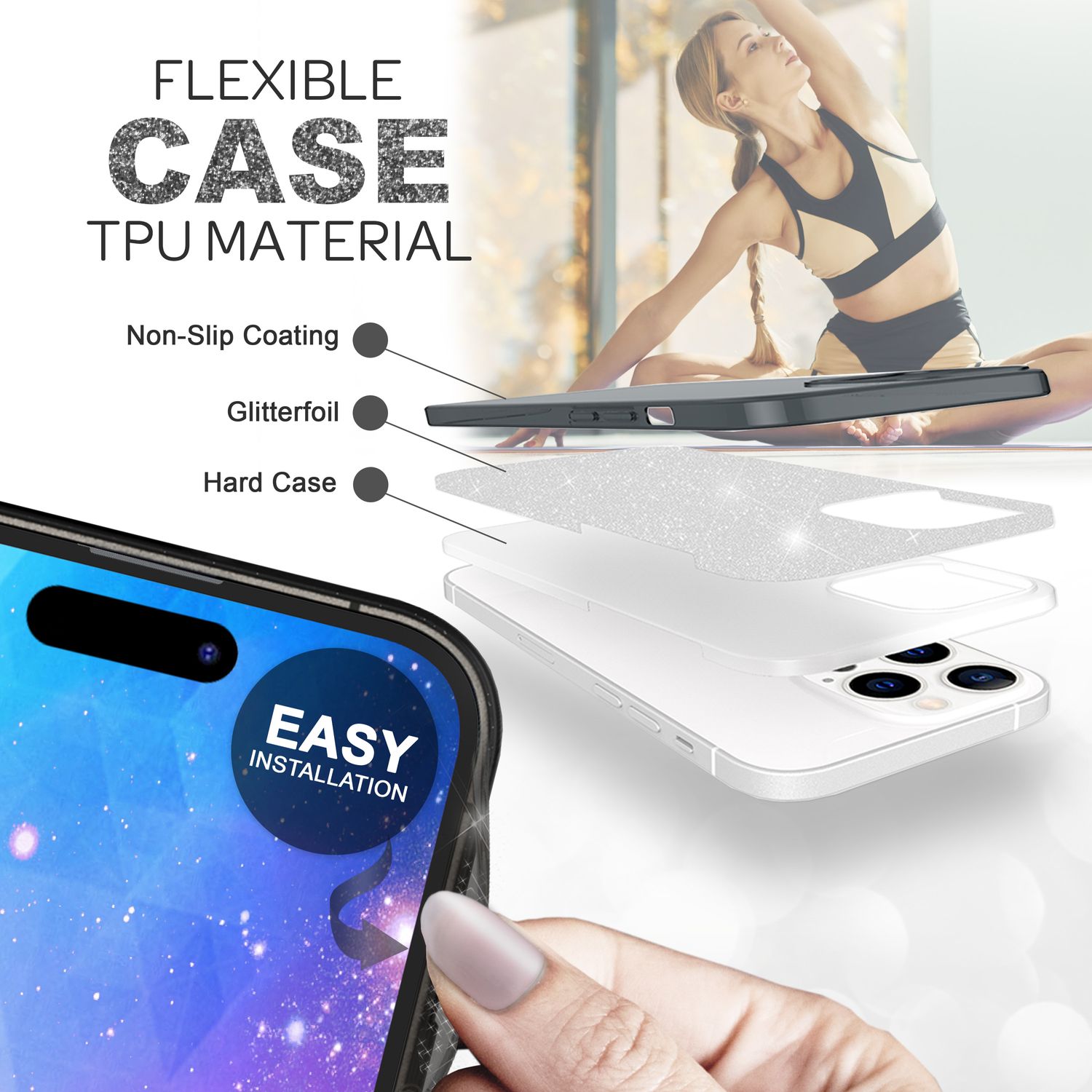 Hülle für iPhone 14 Pro Max - Glitzer Silikon Handyhülle Diamant Glitter Case Schwarz NALIA Protective Hülle