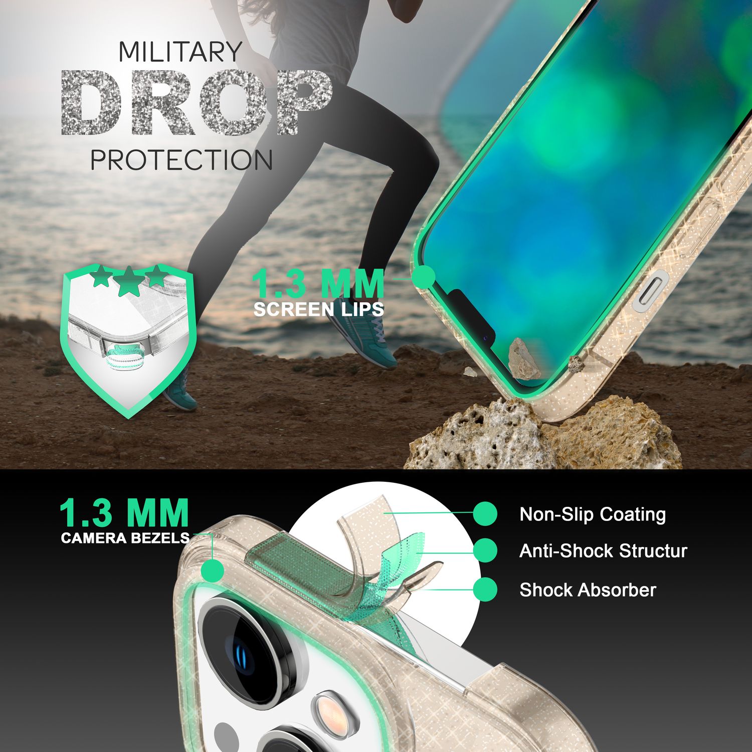 Hülle für iPhone 14 - Glitzer Handyhülle Durchsichtig Anti-Gelb Glitter Cover