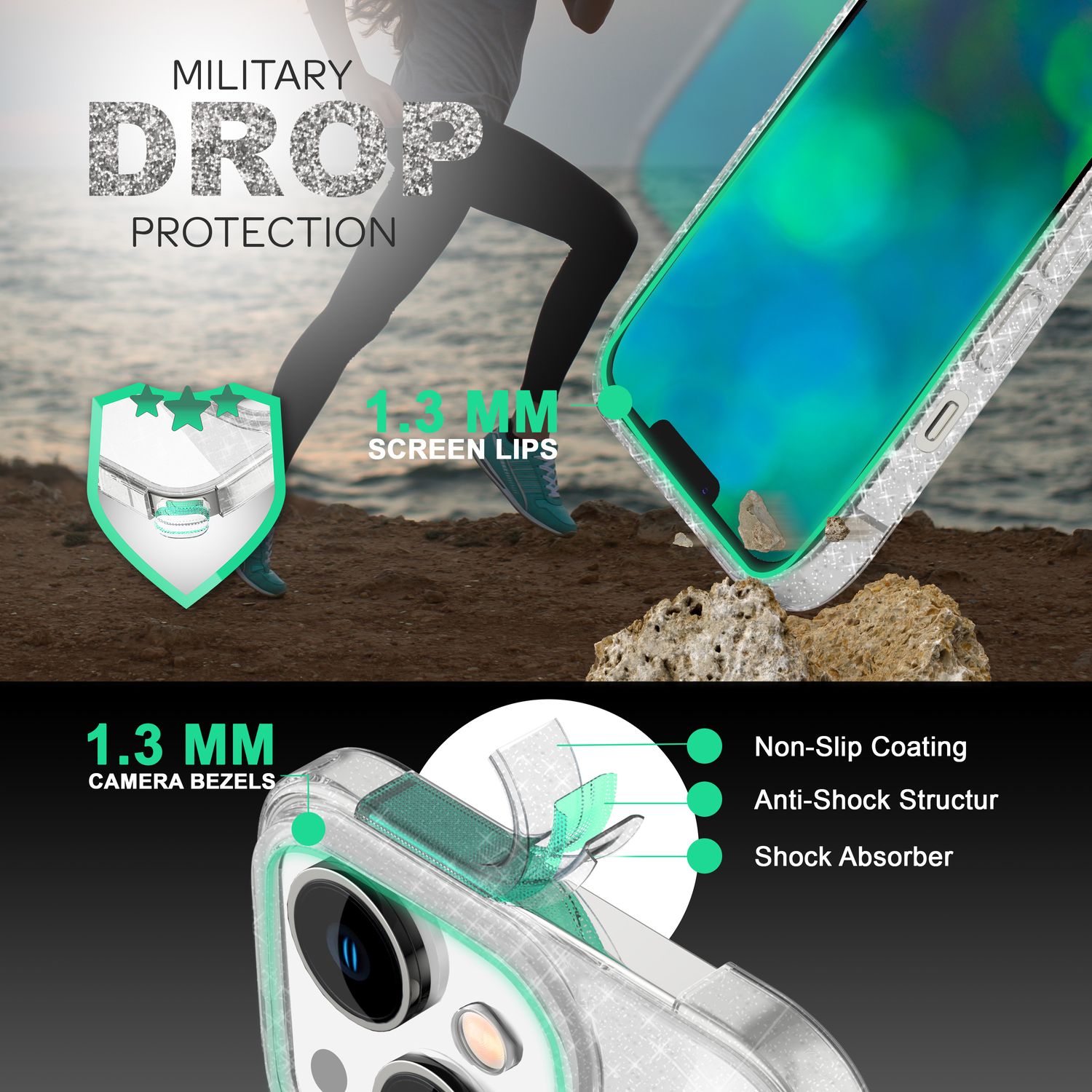 Hülle für iPhone 14 - Glitzer Handyhülle Durchsichtig Anti-Gelb Glitter Cover