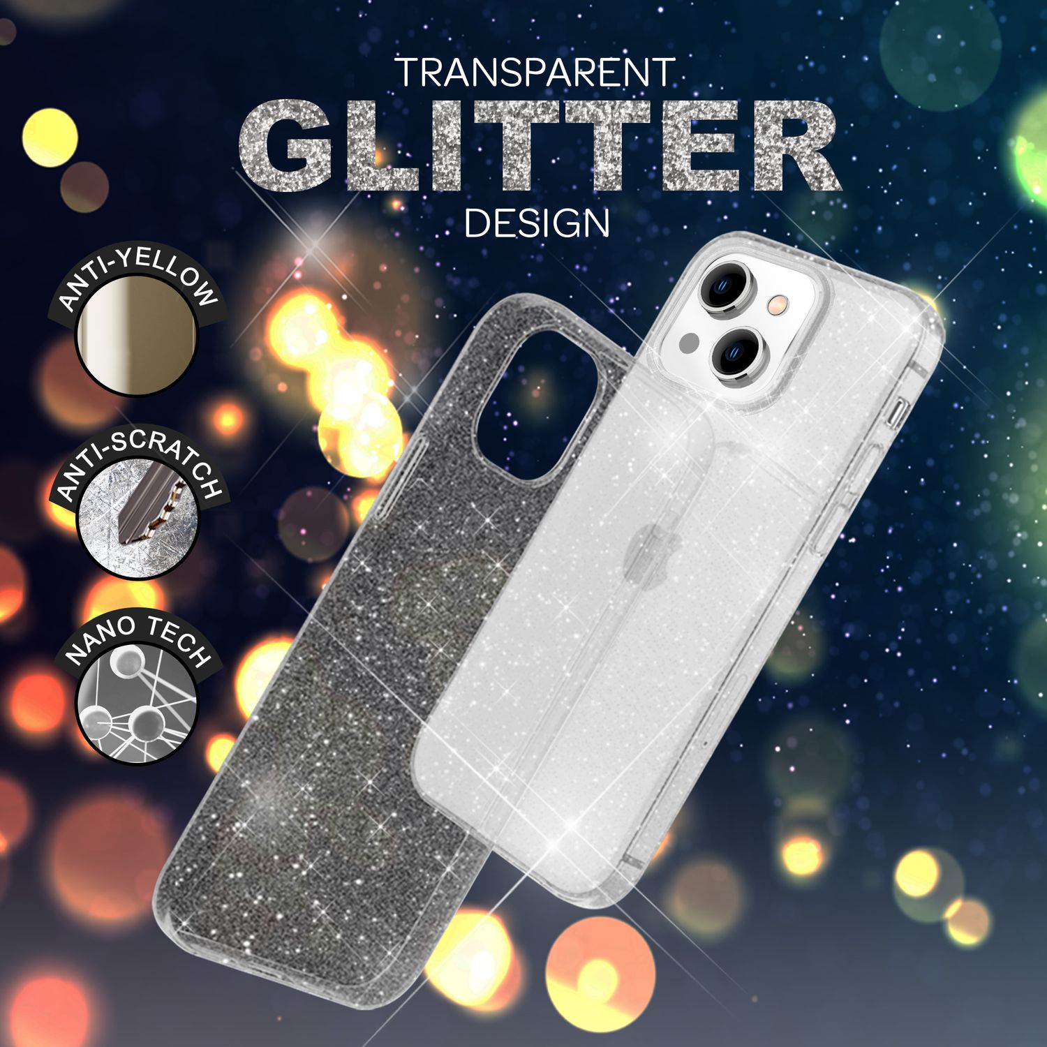 Hülle für iPhone 14 - Glitzer Handyhülle Durchsichtig Anti-Gelb Glitter Cover