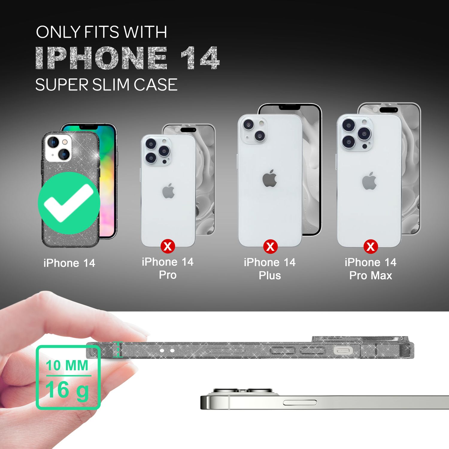 Für iPhone 14 Plus Hülle Glitzer Handyhülle Durchsichtig Glitter Cover Etui Case Schwarz NALIA Transparente Hülle