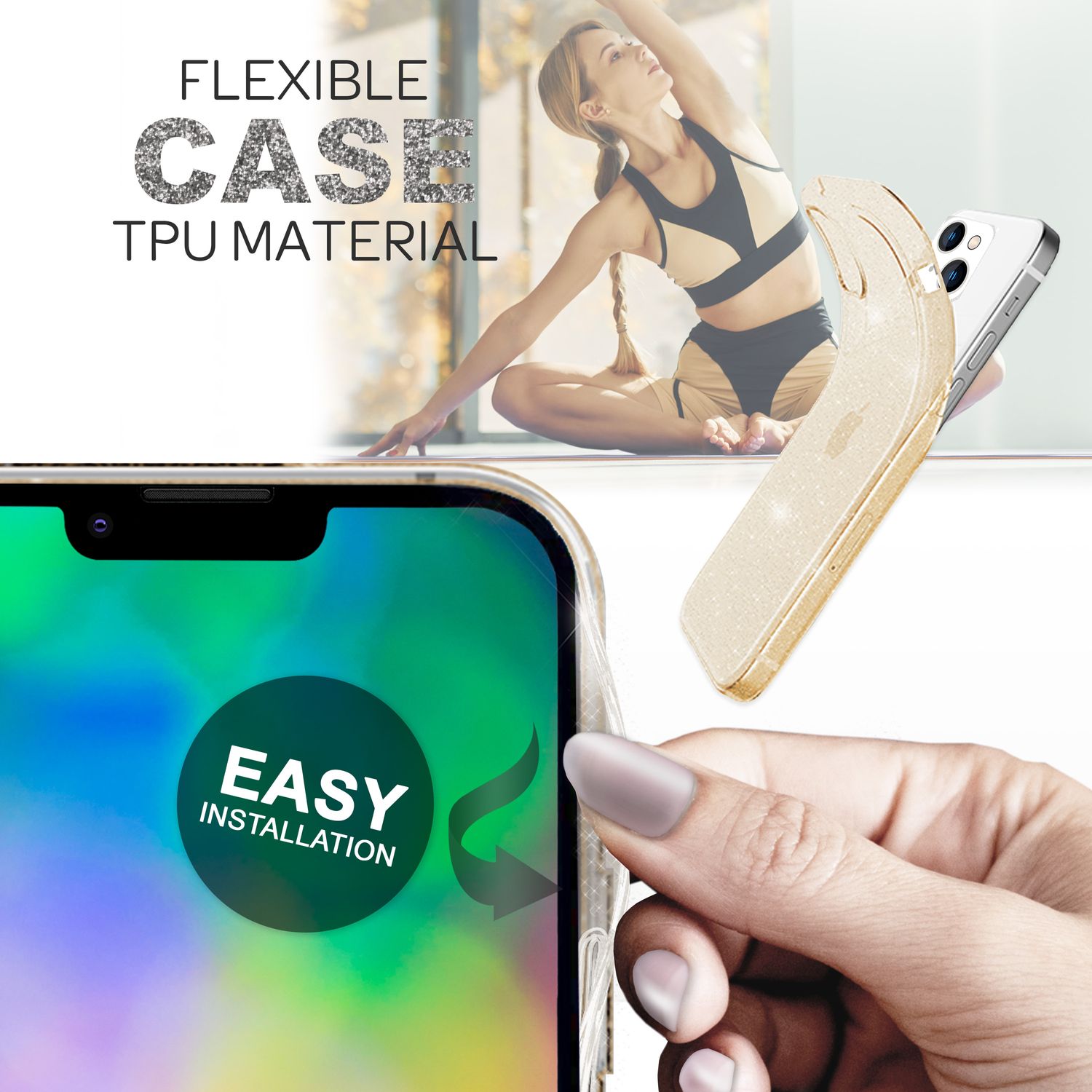 Für iPhone 14 Plus Hülle Glitzer Handyhülle Durchsichtig Glitter Cover Etui Case Gold NALIA Transparente Hülle