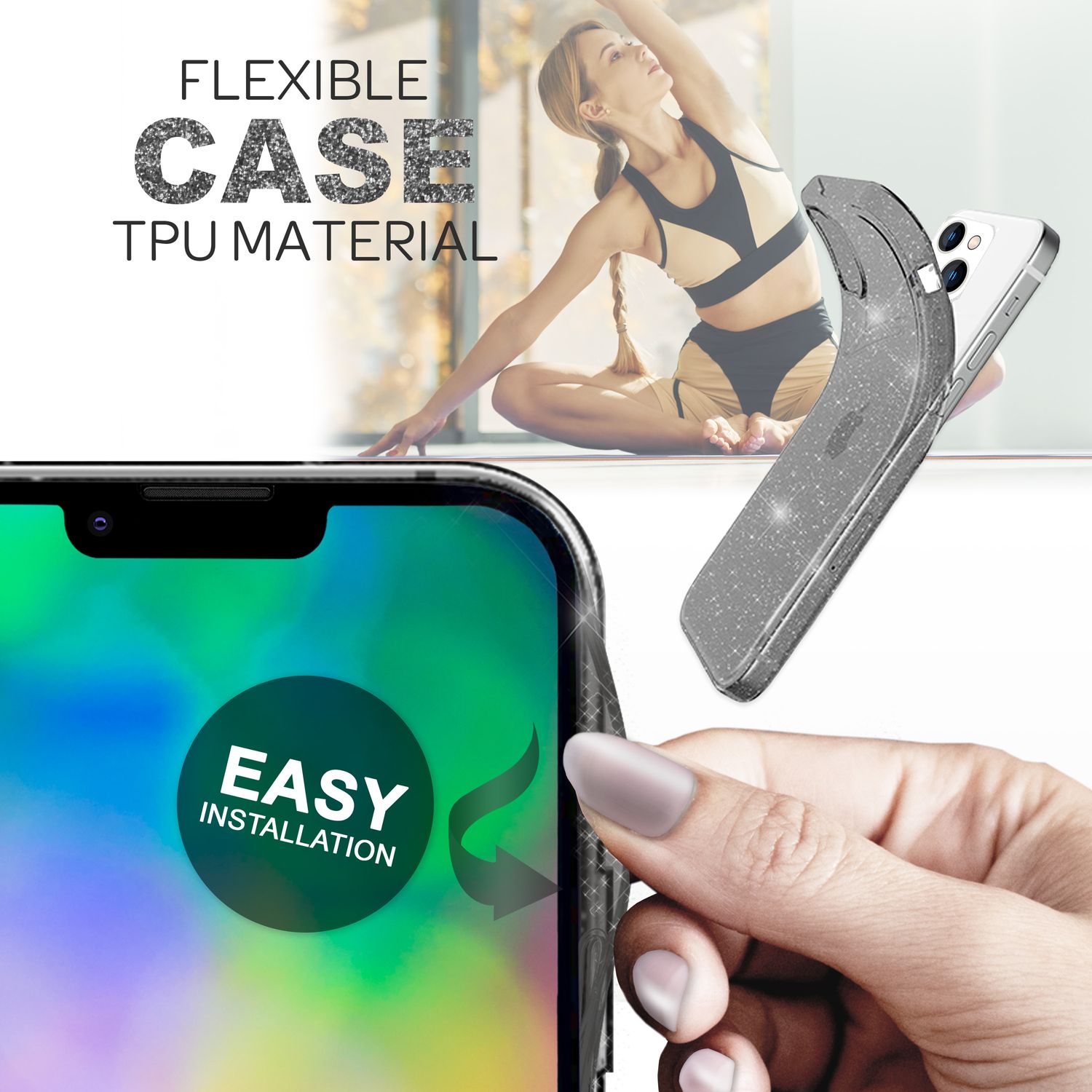 Für iPhone 14 Plus Hülle Glitzer Handyhülle Durchsichtig Glitter Cover Etui Case Schwarz NALIA Transparente Hülle