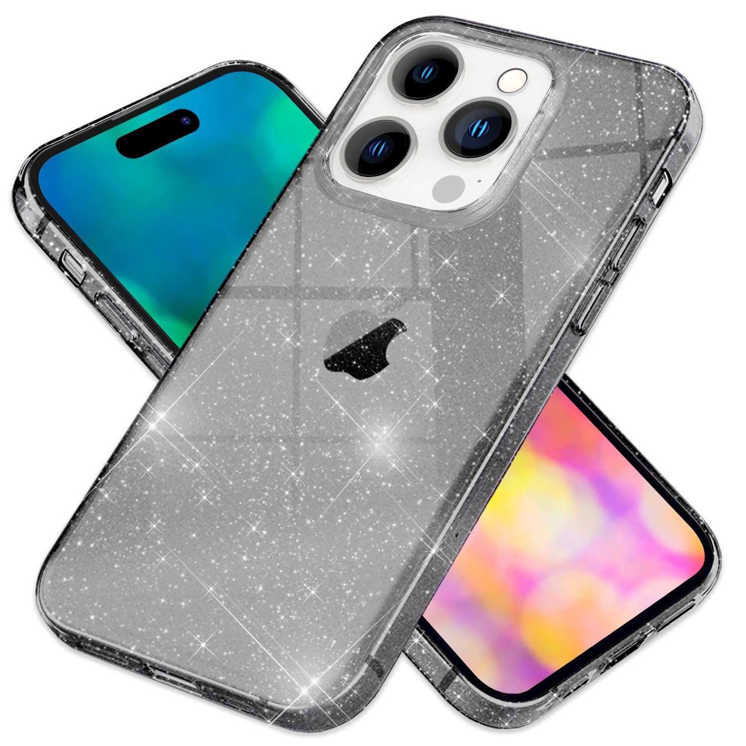 Hülle für iPhone 14 Pro - Glitzer Handyhülle Durchsichtig Anti-Gelb Glitter Case Schwarz NALIA Transparente Hülle